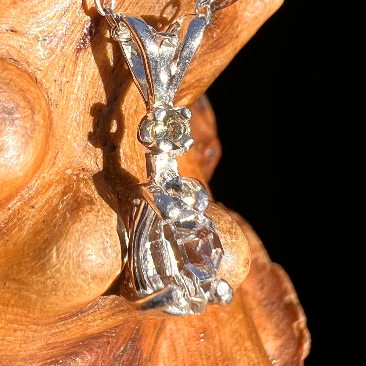 Herkimer Diamond & Moldavite Necklace Sterling #8176-Moldavite Life