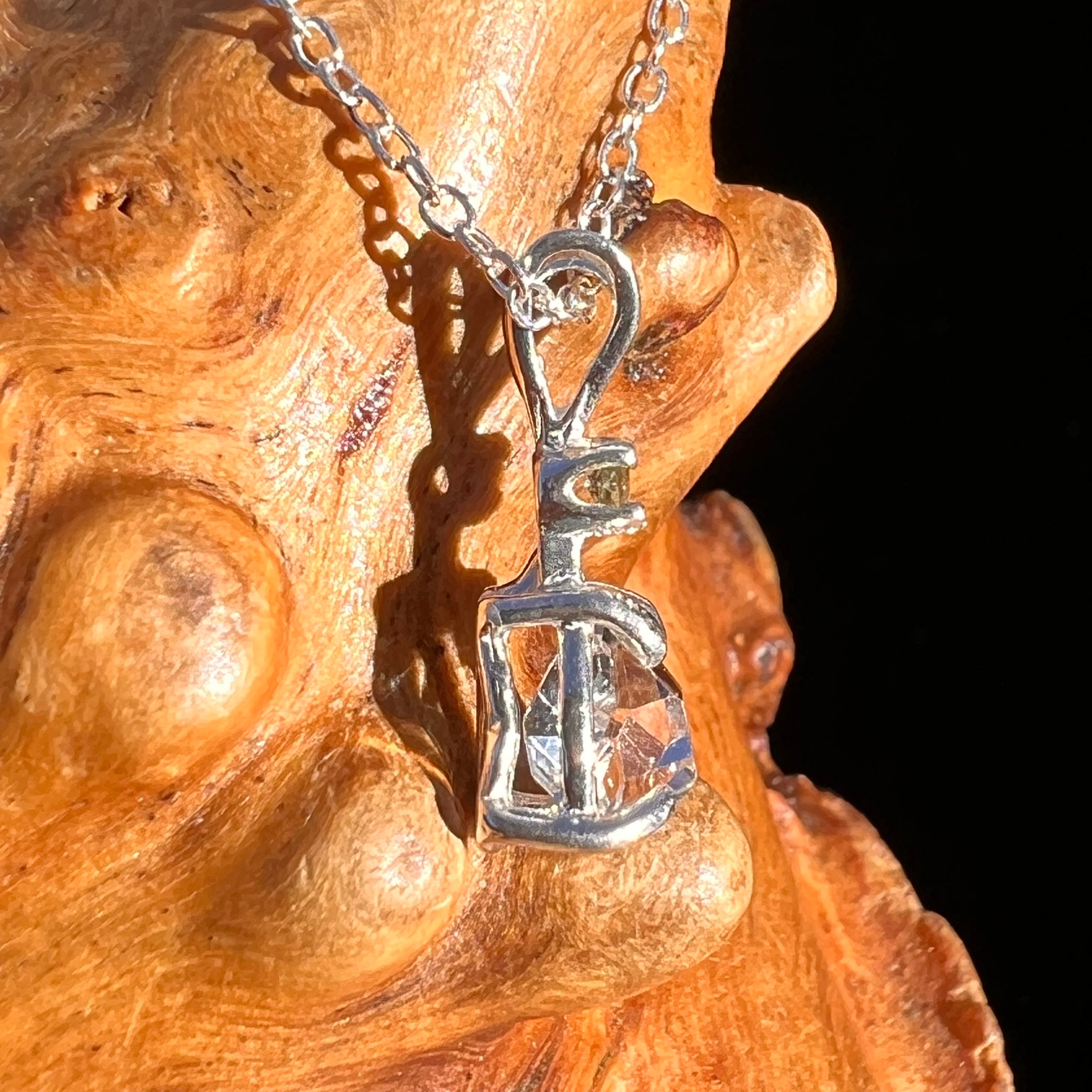 Herkimer Diamond & Moldavite Necklace Sterling #8176-Moldavite Life