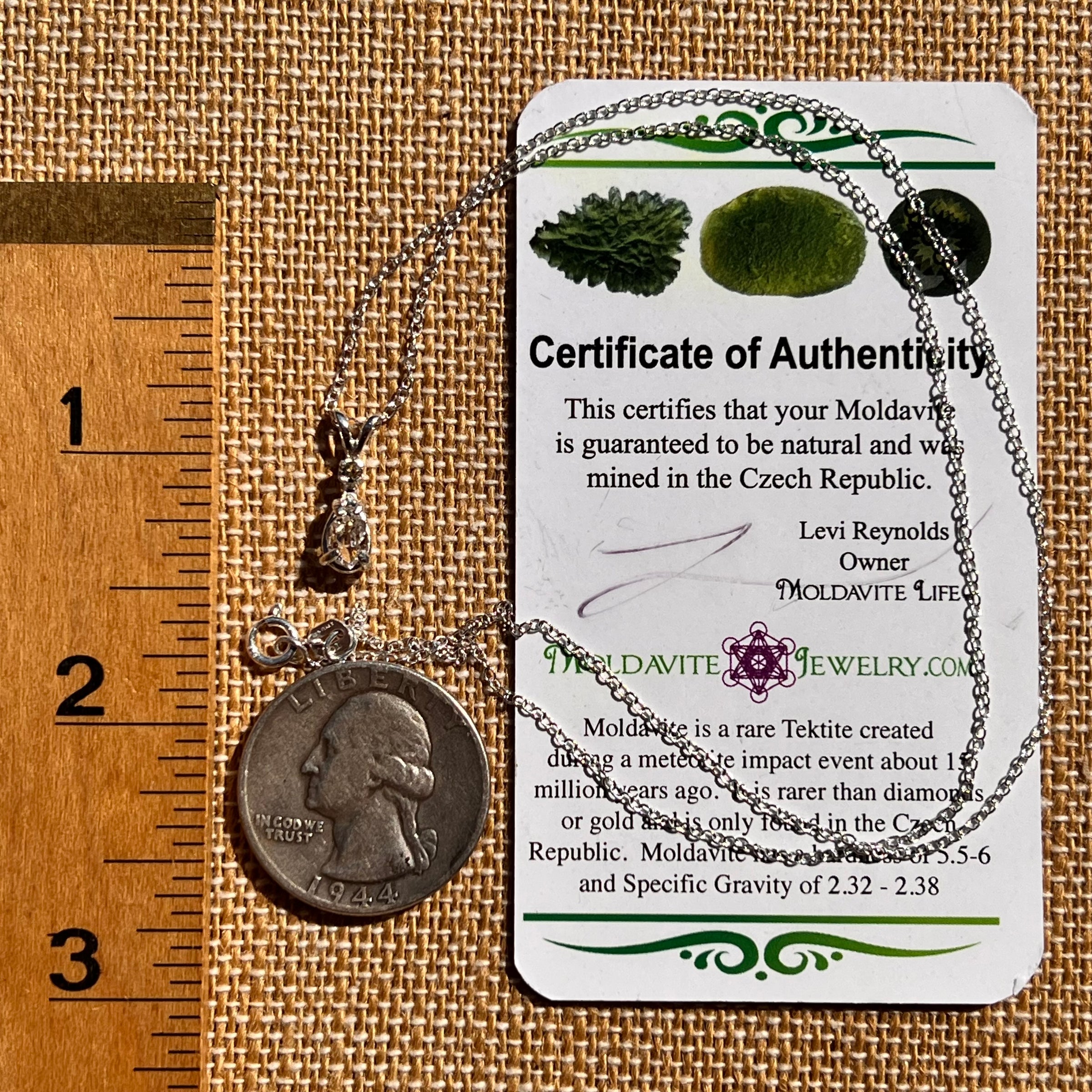 Herkimer Diamond & Moldavite Necklace Sterling #8176-Moldavite Life