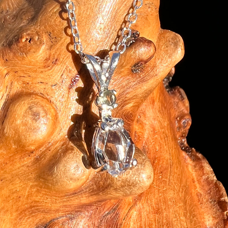Herkimer Diamond & Moldavite Necklace Sterling #8177-Moldavite Life