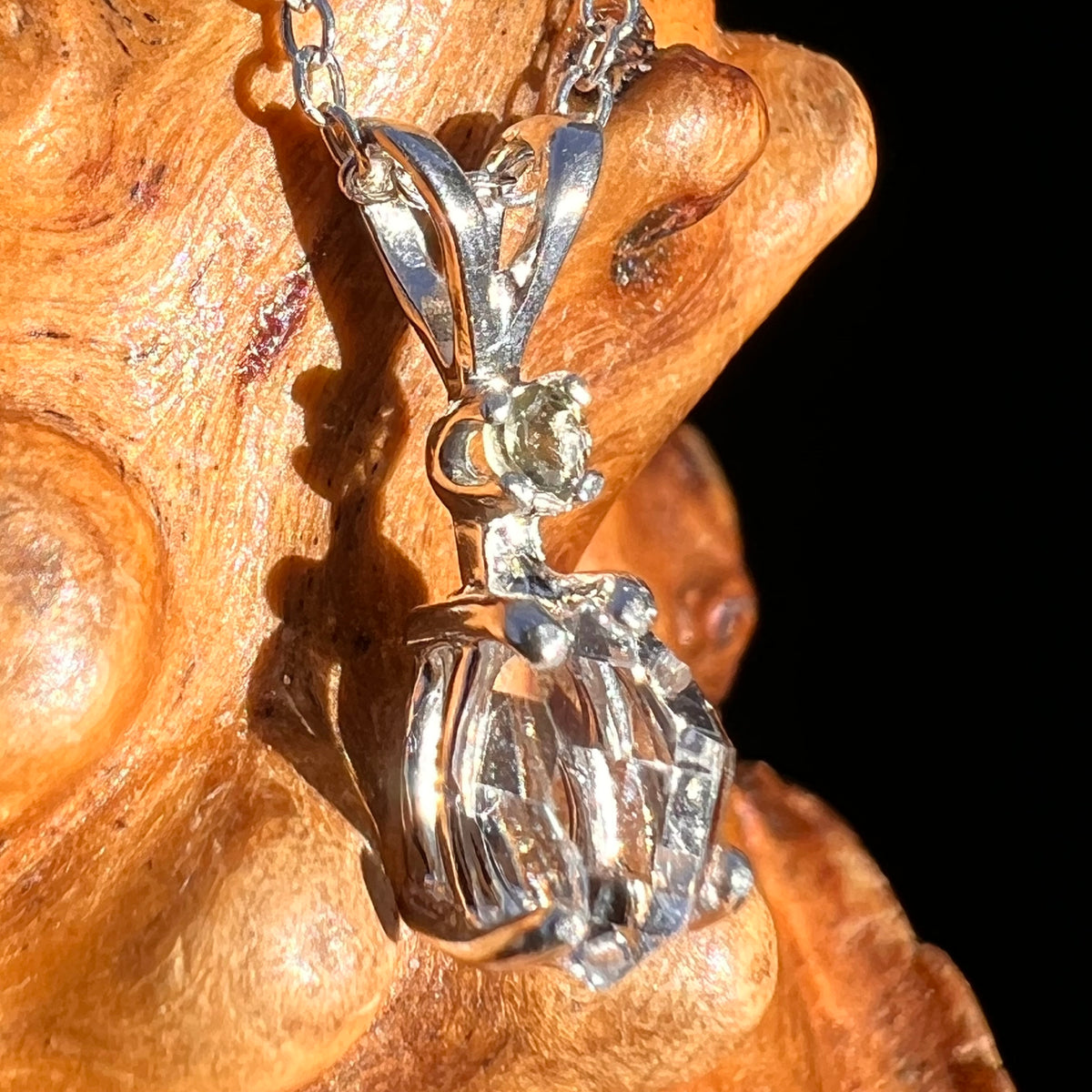 Herkimer Diamond & Moldavite Necklace Sterling #8177-Moldavite Life