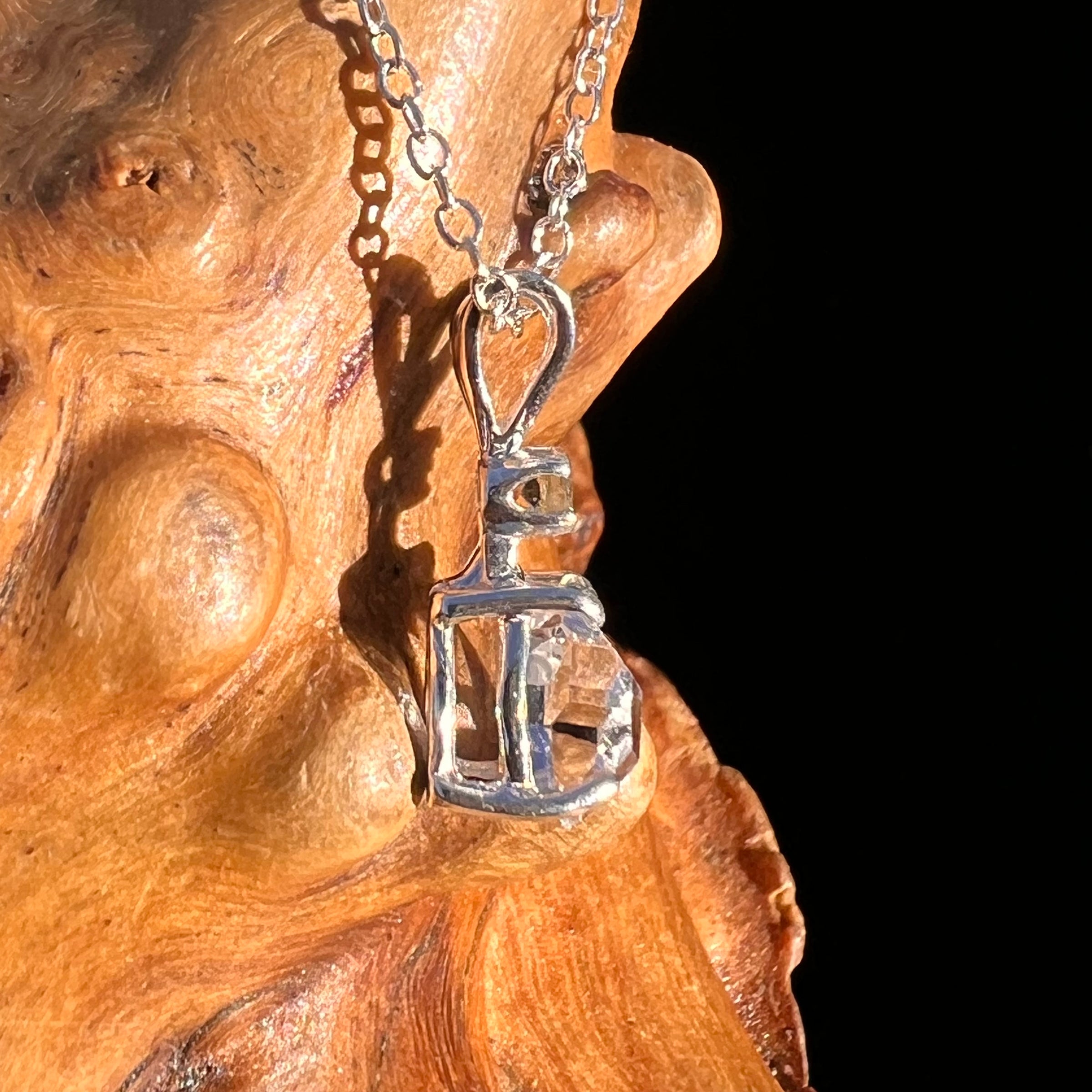 Herkimer Diamond & Moldavite Necklace Sterling #8177-Moldavite Life