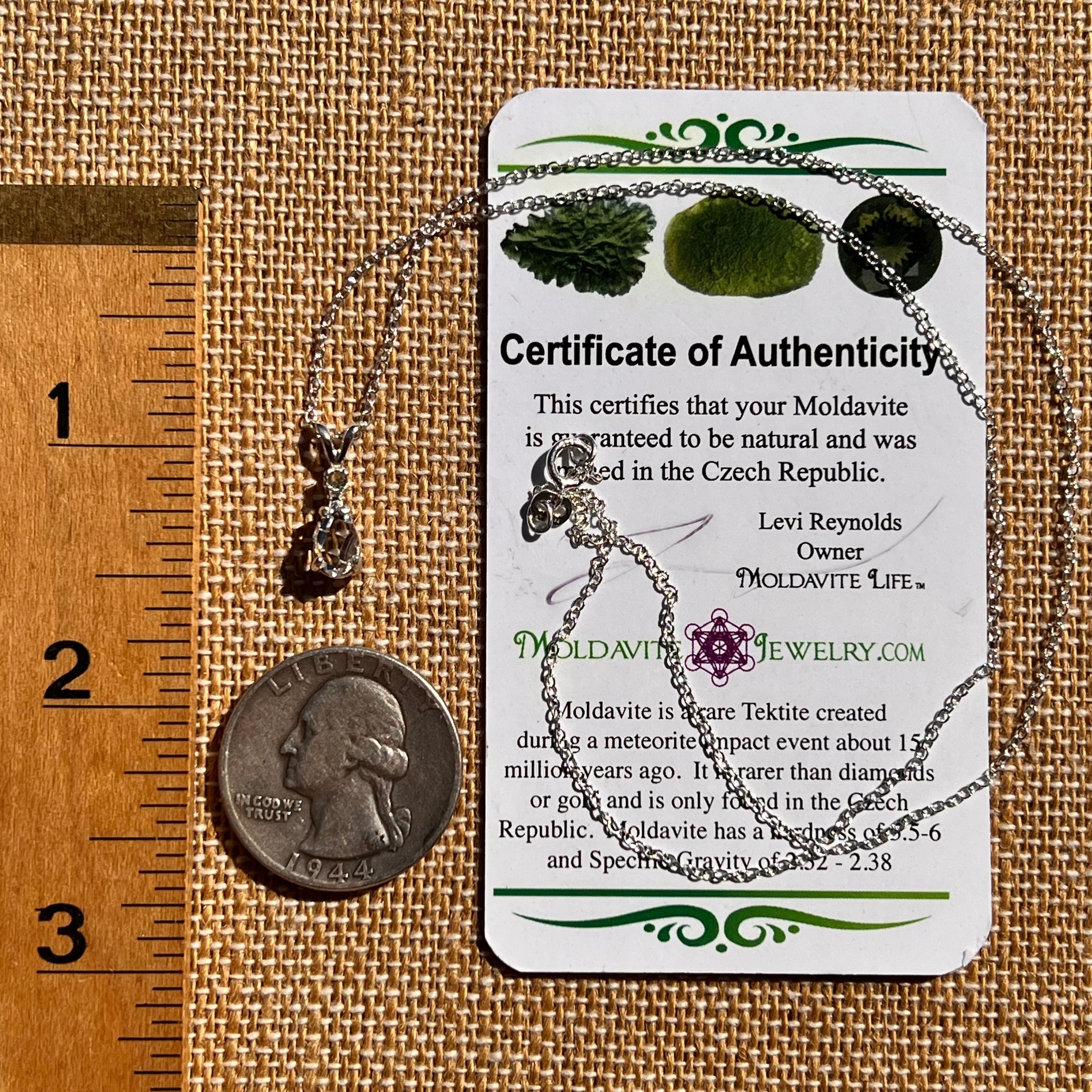 Herkimer Diamond & Moldavite Necklace Sterling #8177-Moldavite Life