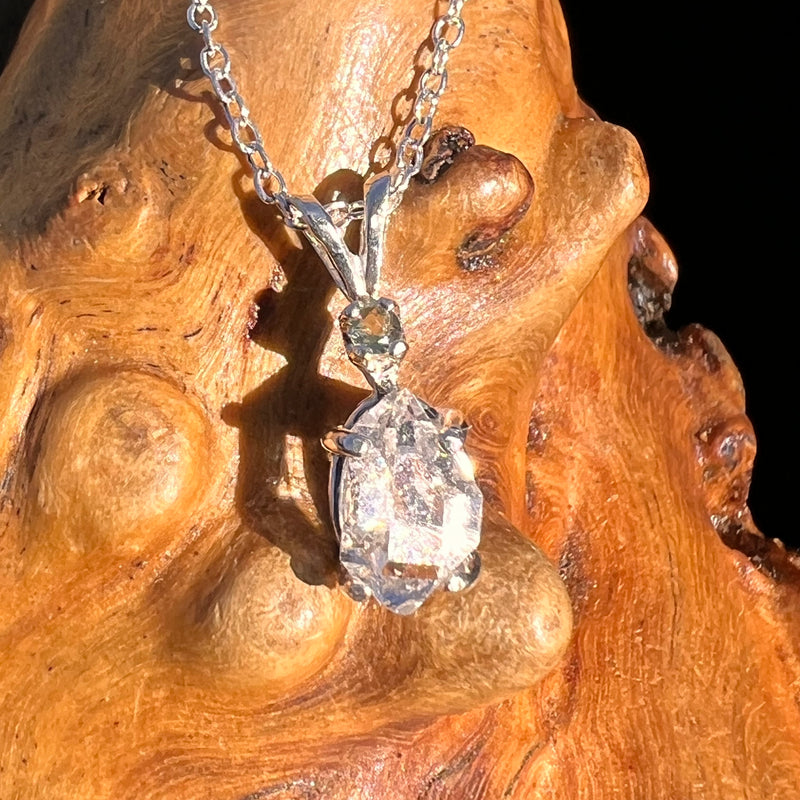 Herkimer Diamond & Moldavite Necklace Sterling #8178-Moldavite Life