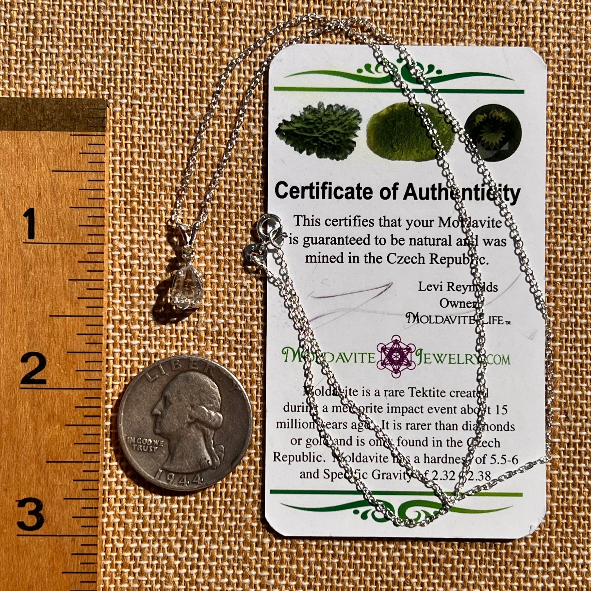 Herkimer Diamond & Moldavite Necklace Sterling #8178-Moldavite Life
