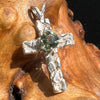 Moldavite Faceted Cross Pendant Silver #2573