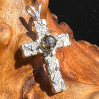 Moldavite Faceted Cross Pendant Silver #2575