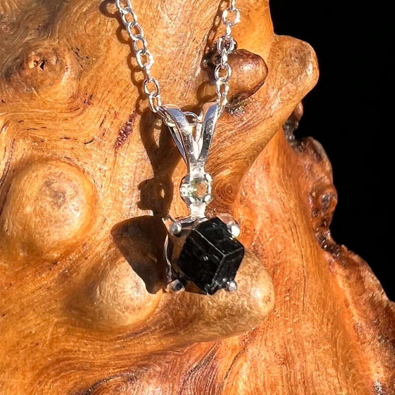 Black Garnet & Moldavite Necklace Sterling #8235-Moldavite Life