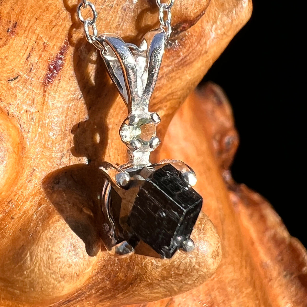 Black Garnet & Moldavite Necklace Sterling #8235-Moldavite Life