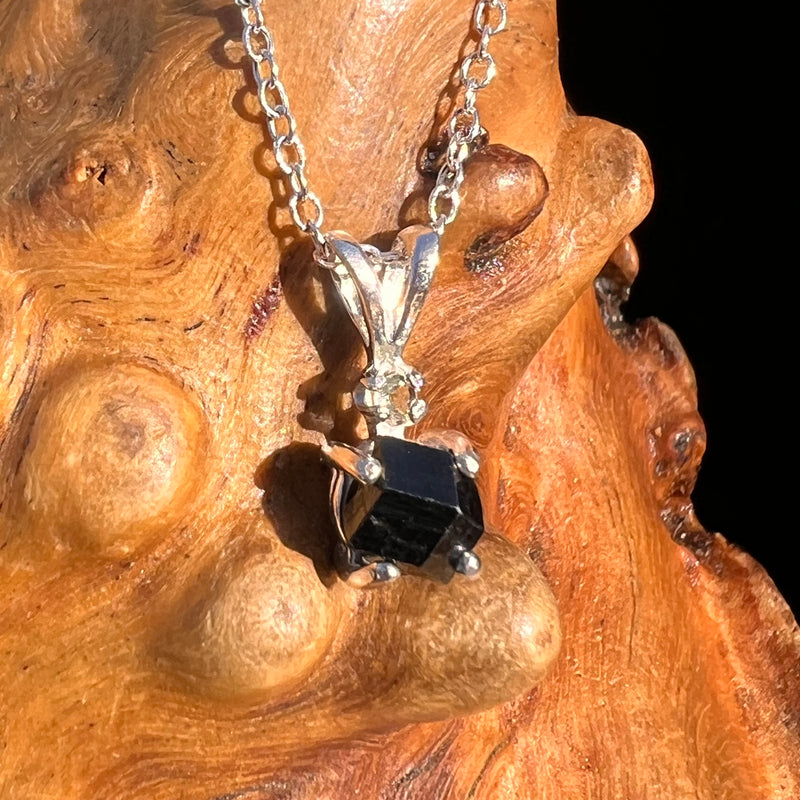 Black Garnet & Moldavite Necklace Sterling #8236-Moldavite Life