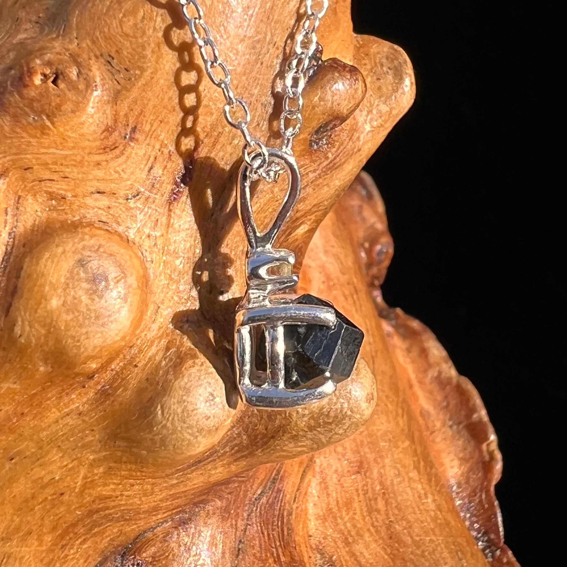 Black Garnet & Moldavite Necklace Sterling #8236-Moldavite Life