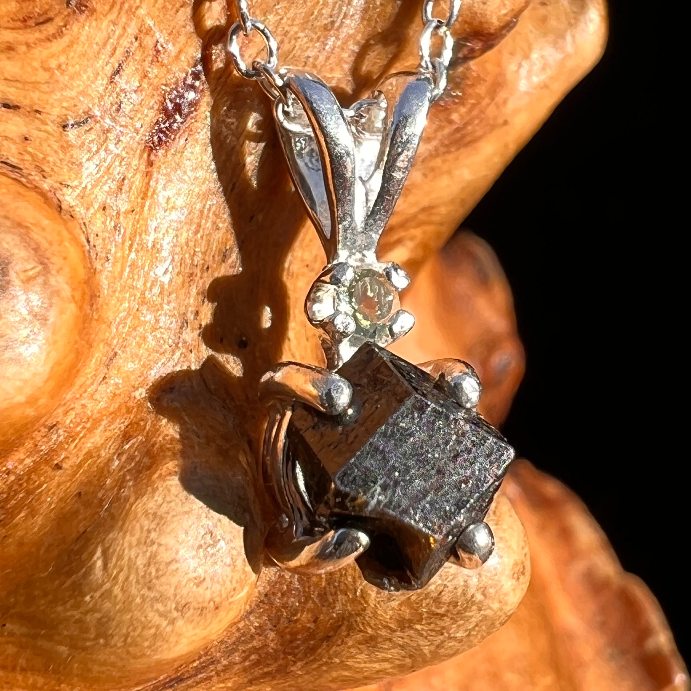 Black Garnet & Moldavite Necklace Sterling #8237-Moldavite Life