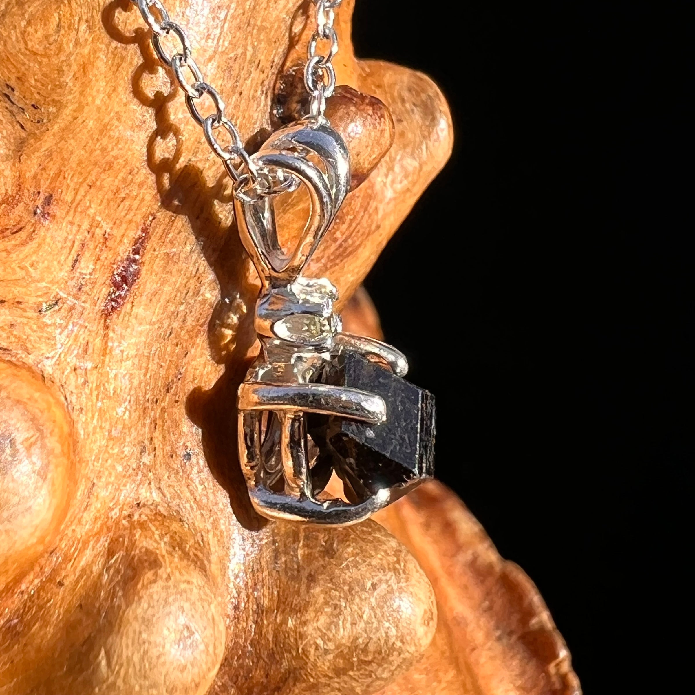 Black Garnet & Moldavite Necklace Sterling #8237-Moldavite Life
