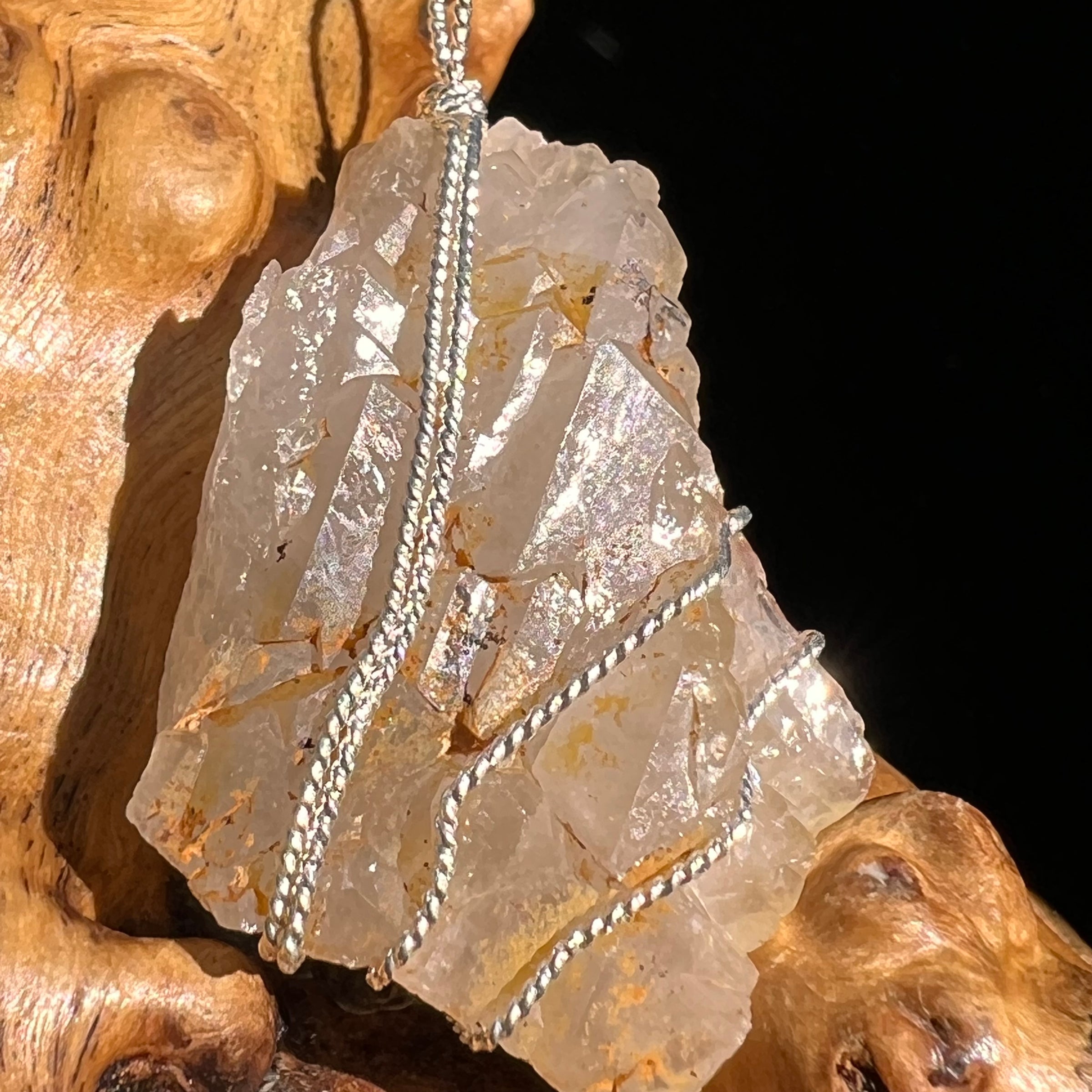 Amphibole Quartz Elestial Wire Pendant Sterling #6203