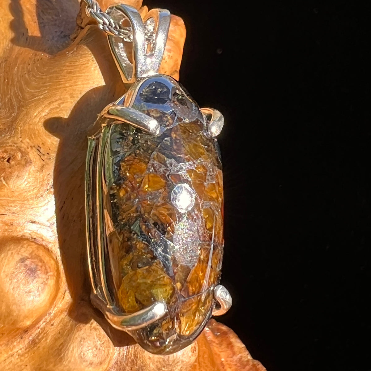 sericho pallasite meteorite sterling silver pendant