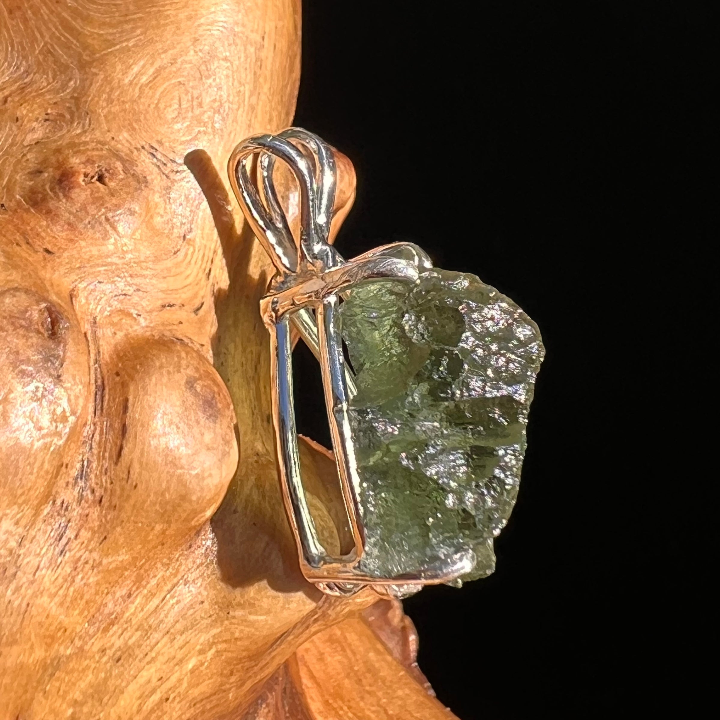 Raw Moldavite Pendant Sterling Silver #6429