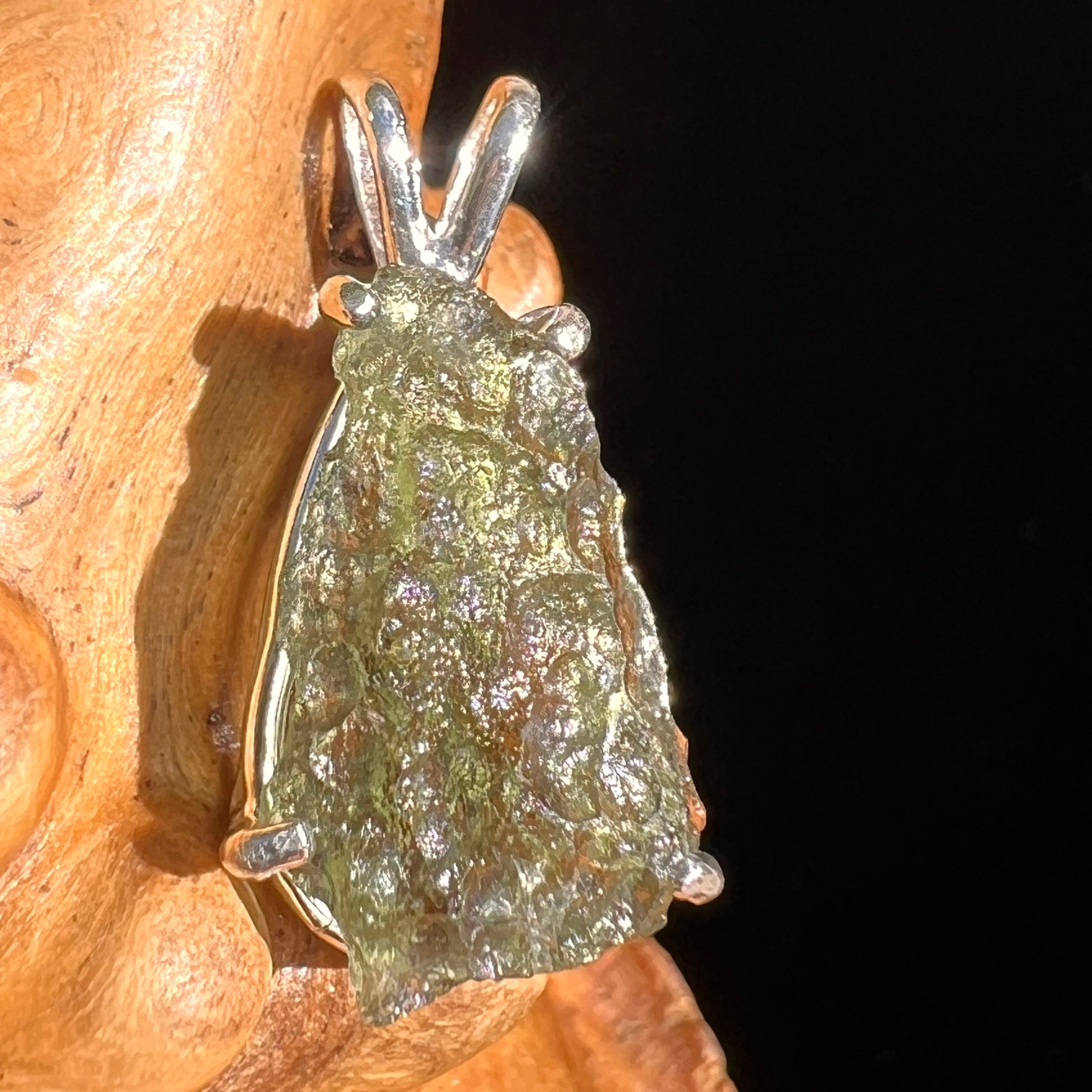 Raw Moldavite Pendant Sterling Silver #6430