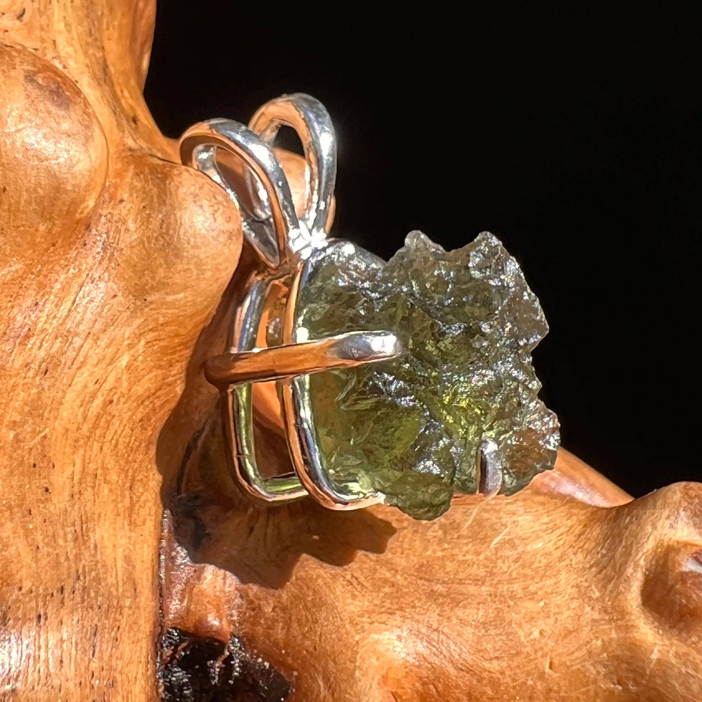 Raw Moldavite Pendant Sterling Silver #6432