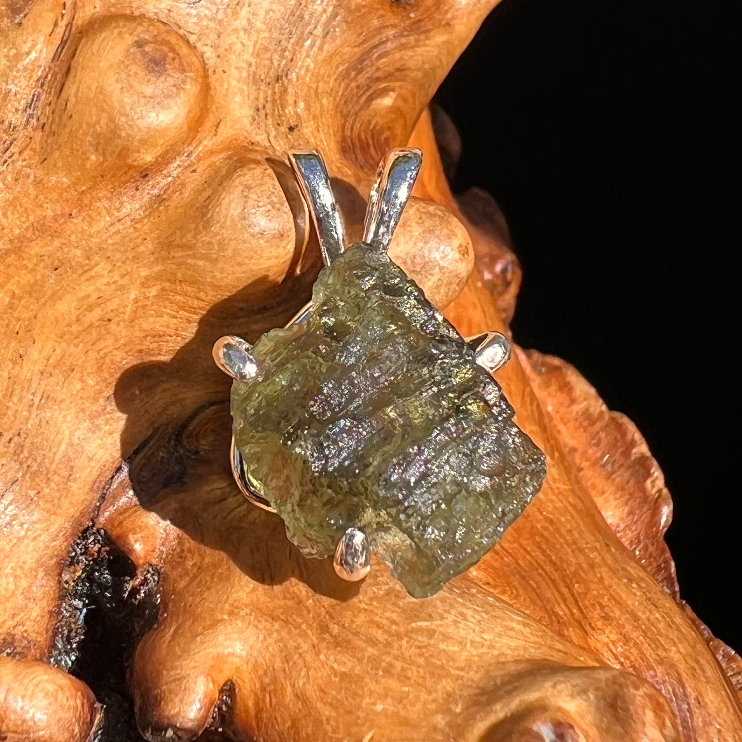 Raw Moldavite Pendant Sterling Silver #6433