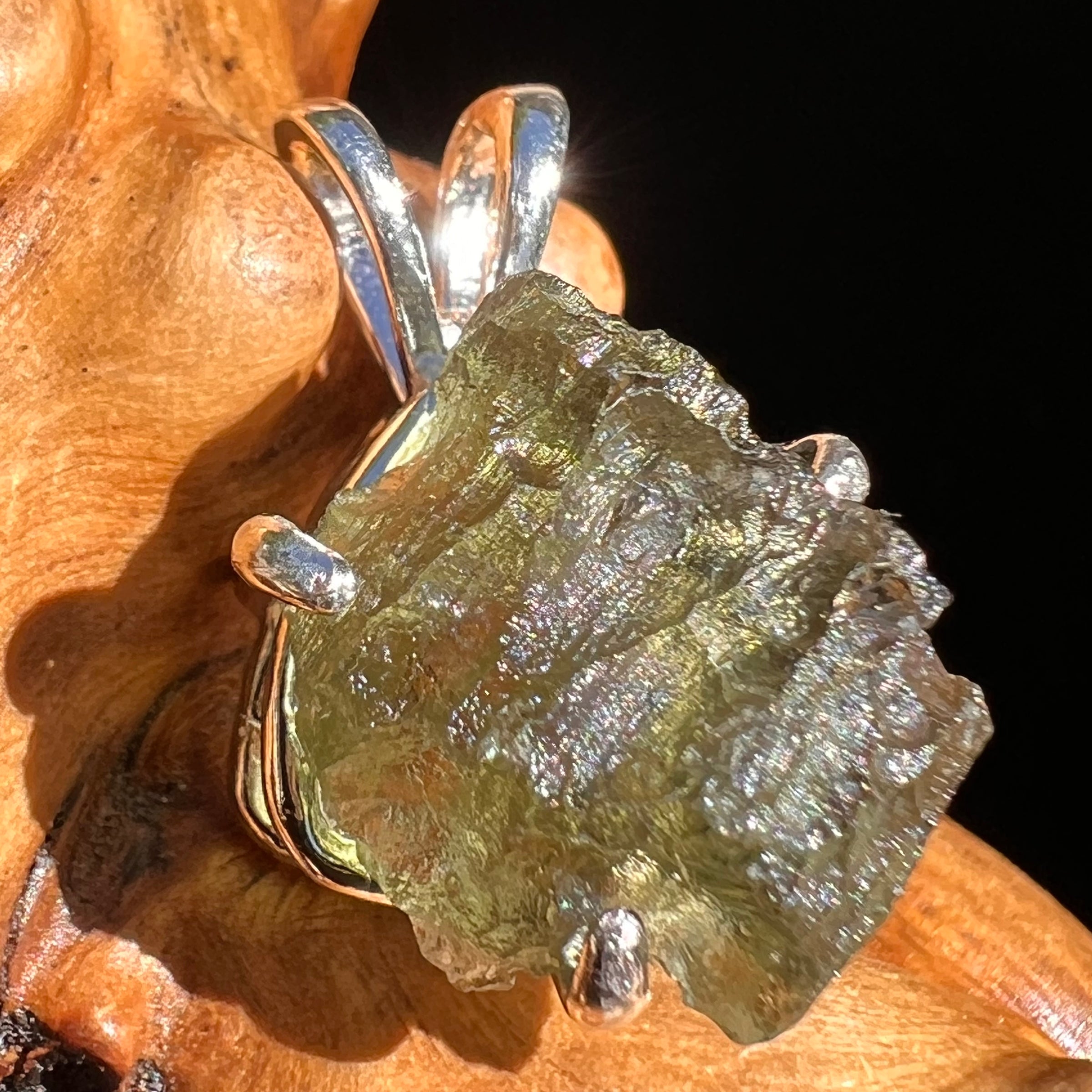 Raw Moldavite Pendant Sterling Silver #6433