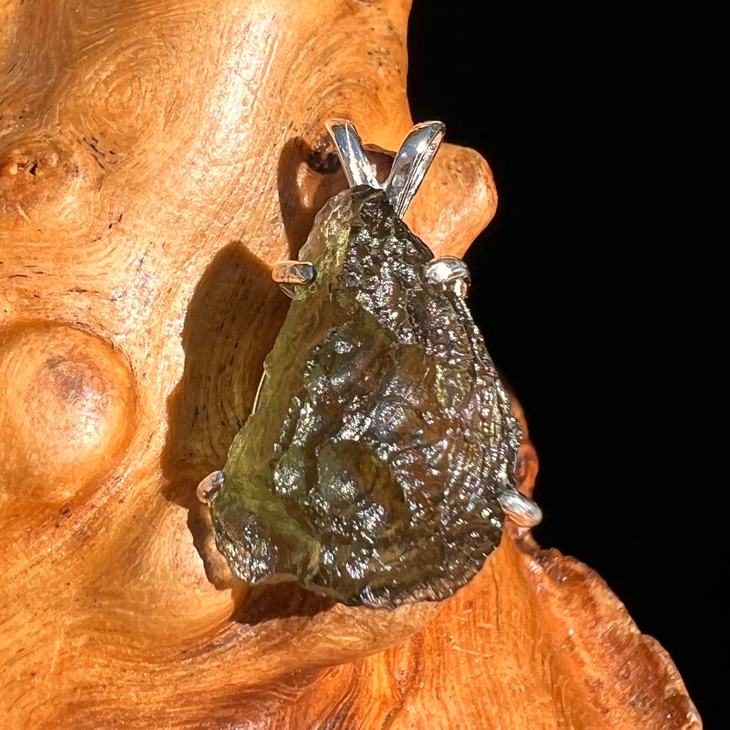 Raw Moldavite Pendant Sterling Silver #6434