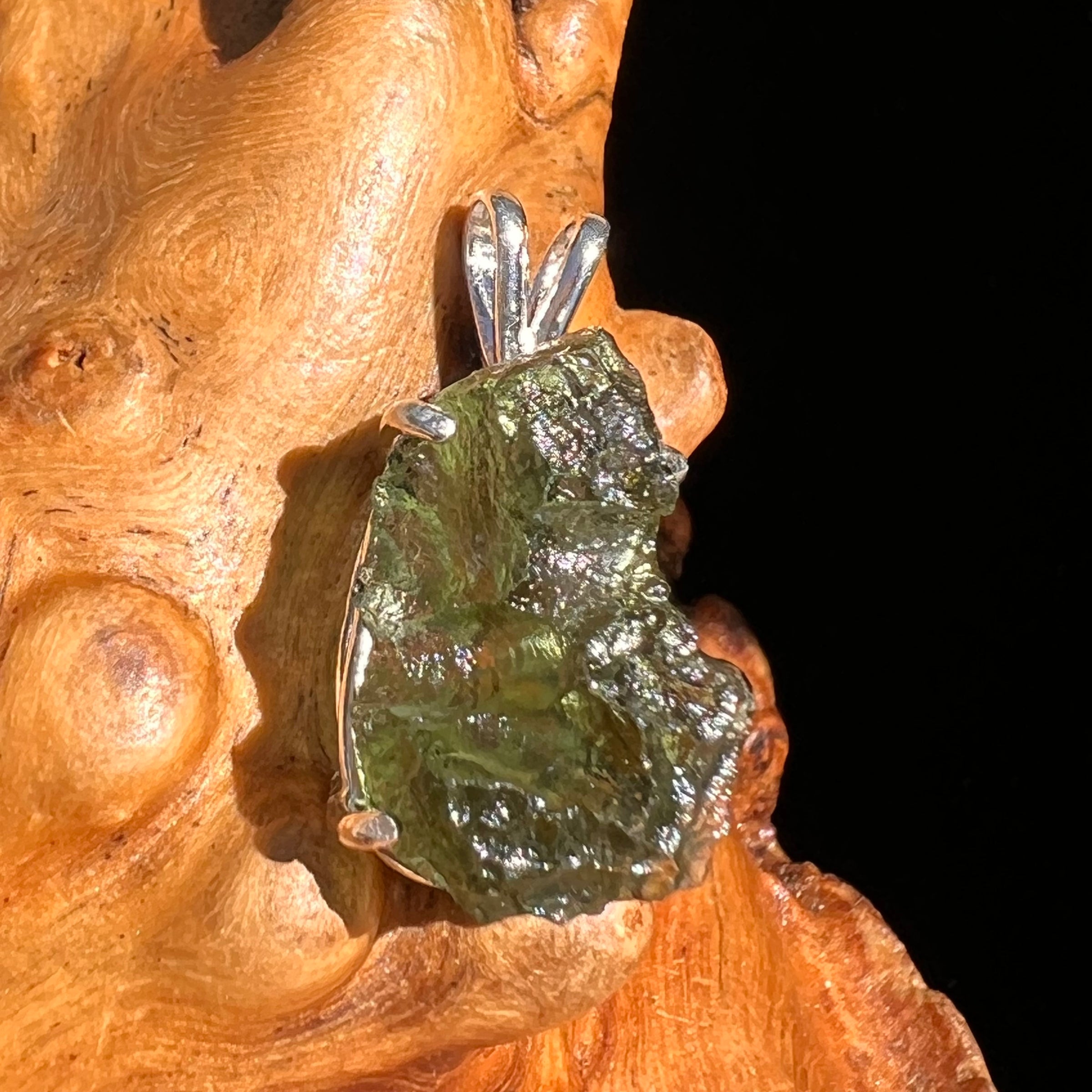 Raw Moldavite Pendant Sterling Silver #6436