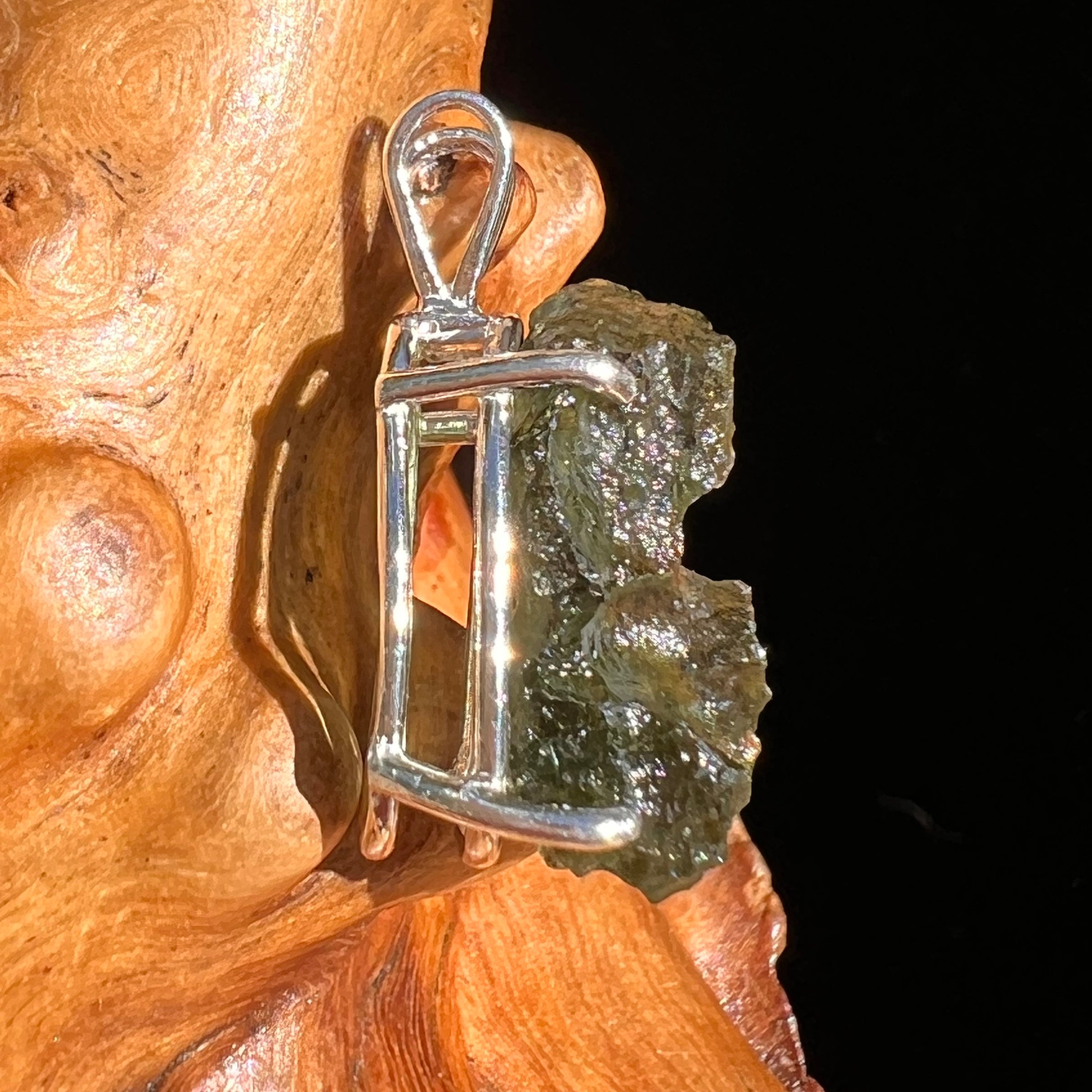 Raw Moldavite Pendant Sterling Silver #6436