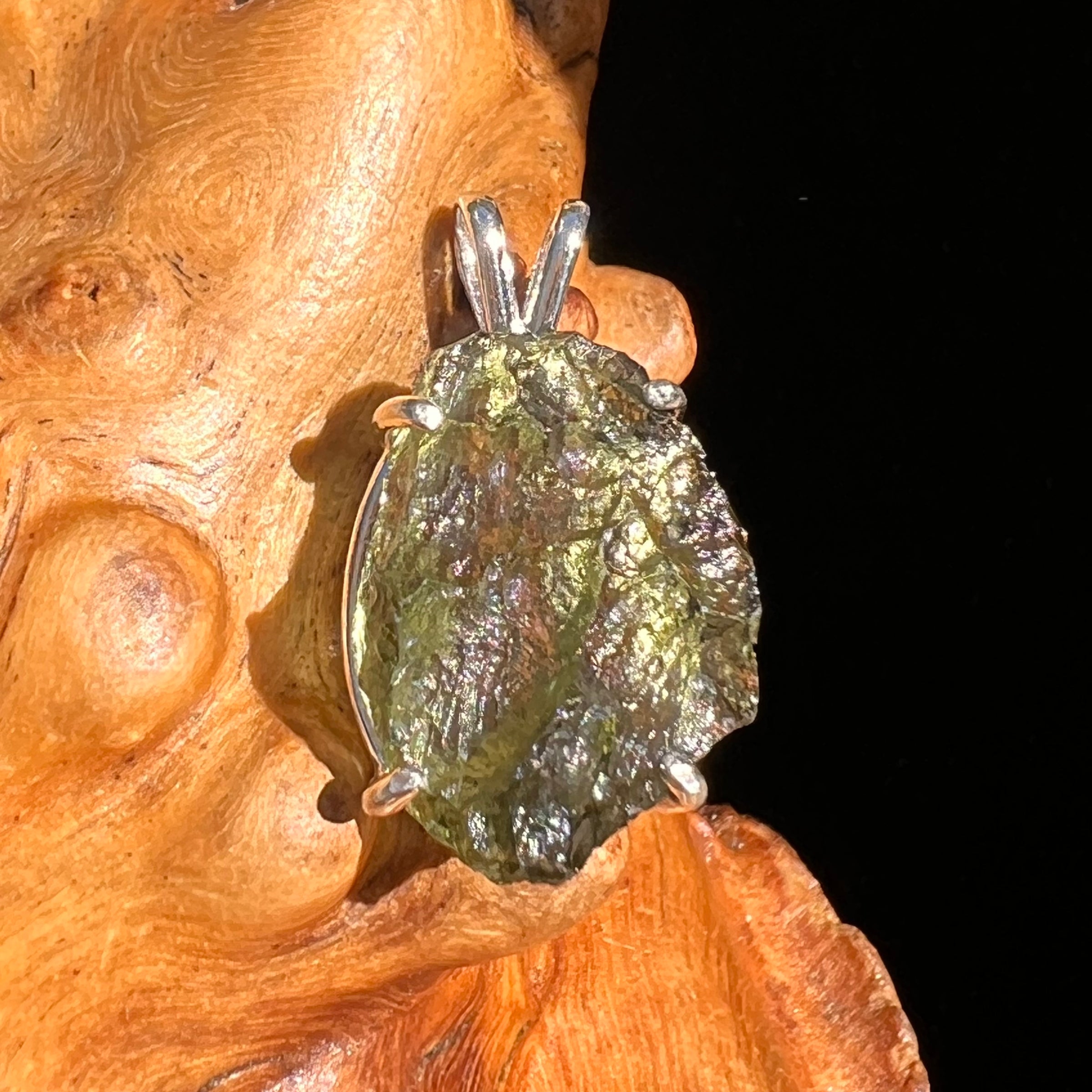 Raw Moldavite Pendant Sterling Silver #6437