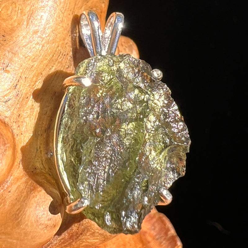 Raw Moldavite Pendant Sterling Silver #6437