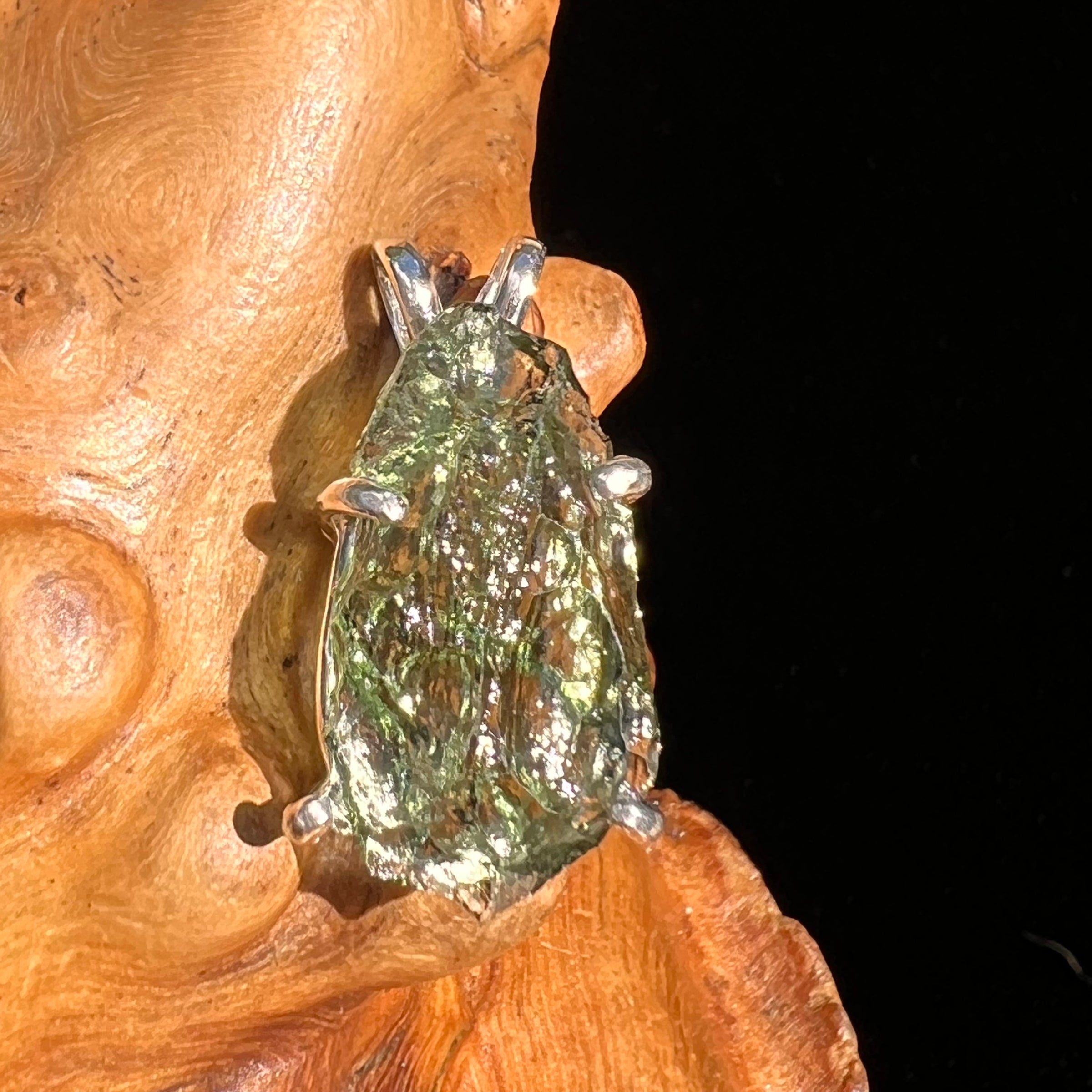 Raw Moldavite Pendant Sterling Silver #6441