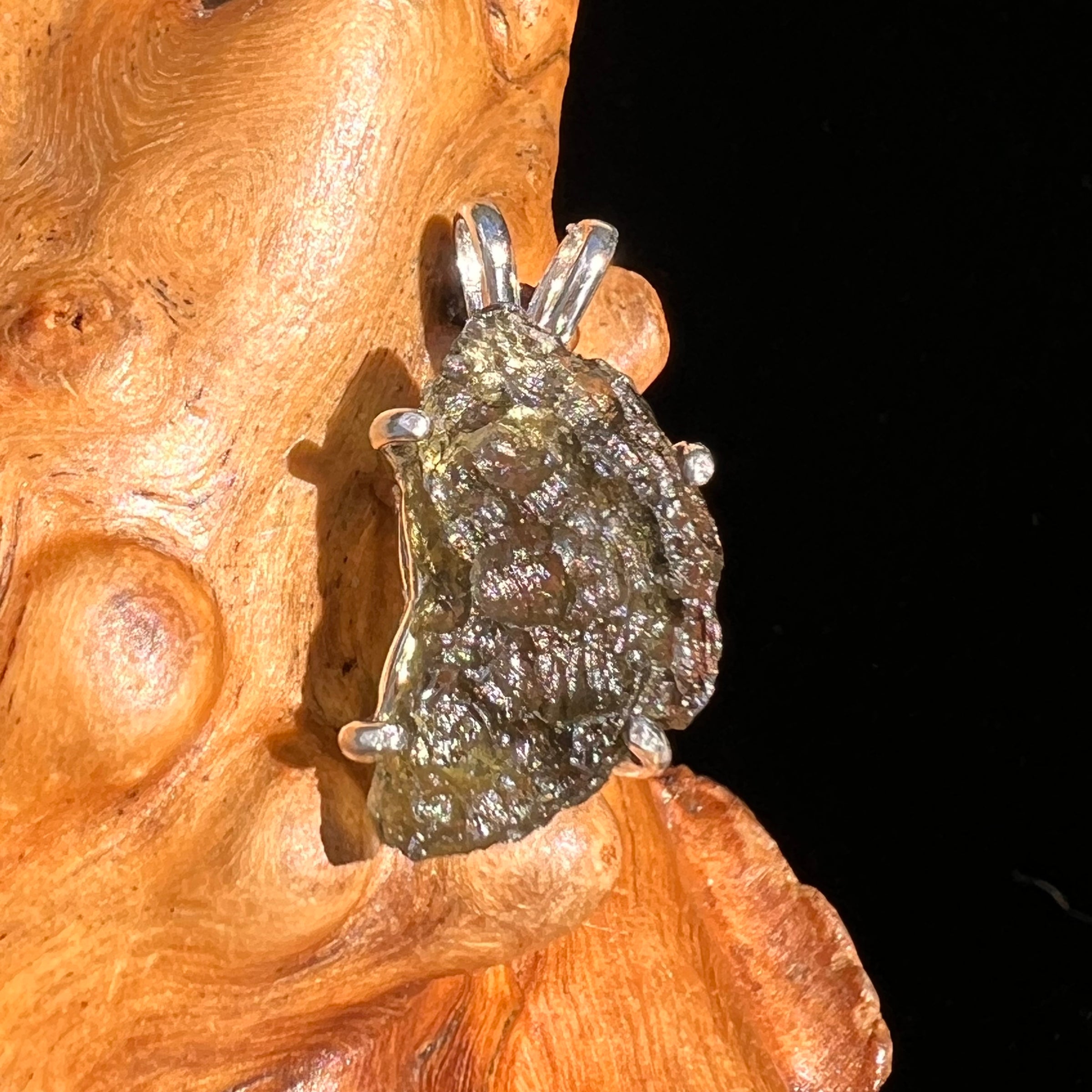 Raw Moldavite Pendant Sterling Silver #6442