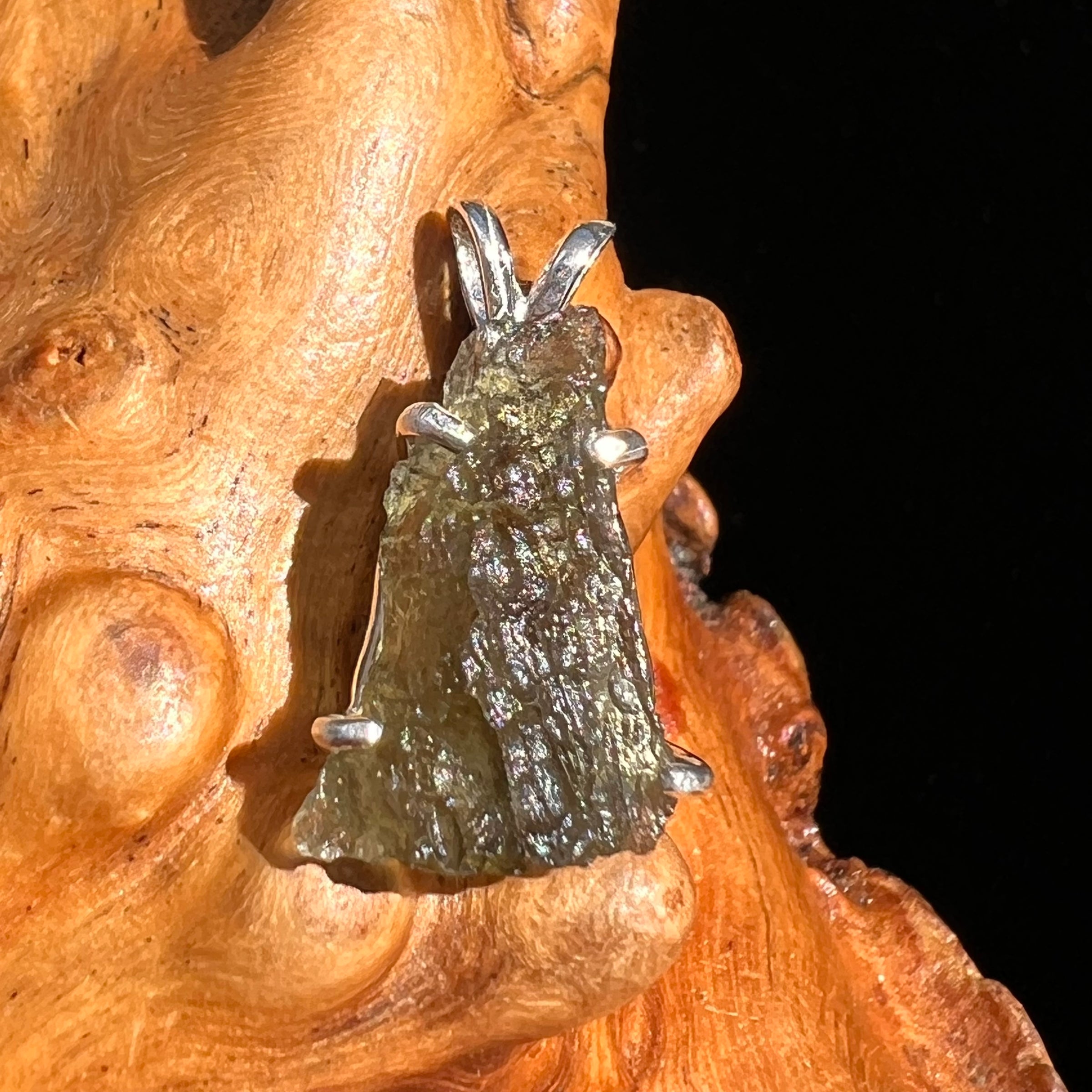 Raw Moldavite Pendant Sterling Silver #6443