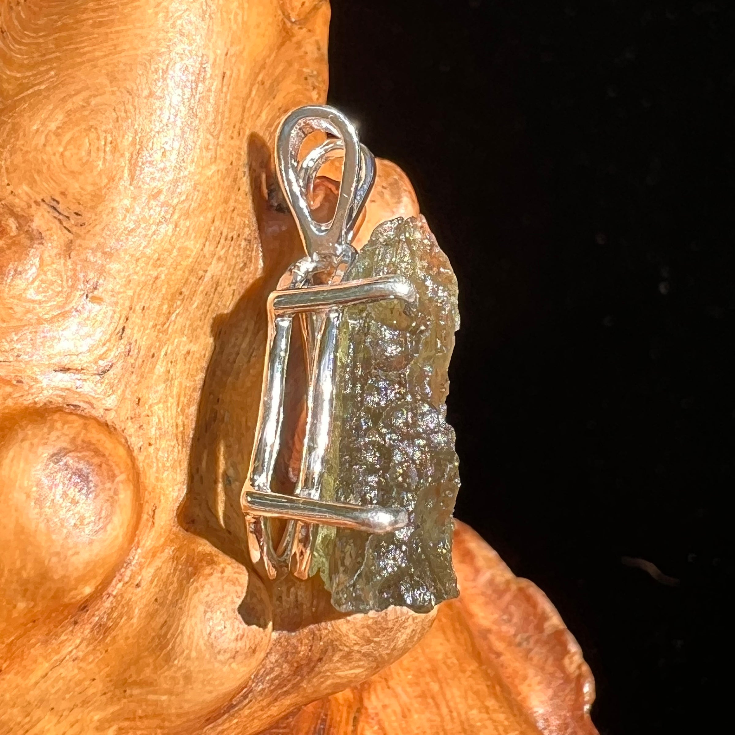 Raw Moldavite Pendant Sterling Silver #6443