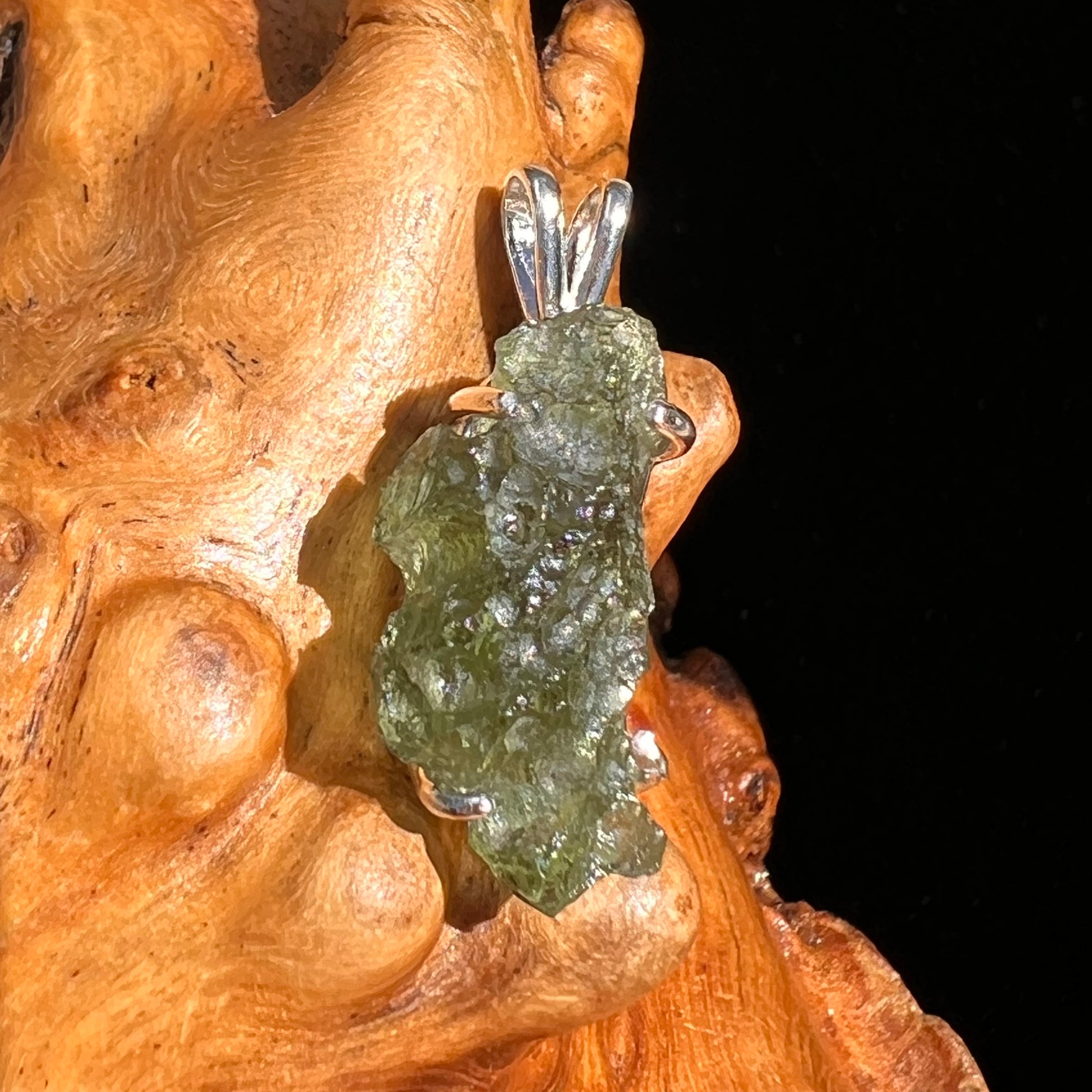 Raw Moldavite Pendant Sterling Silver #6445