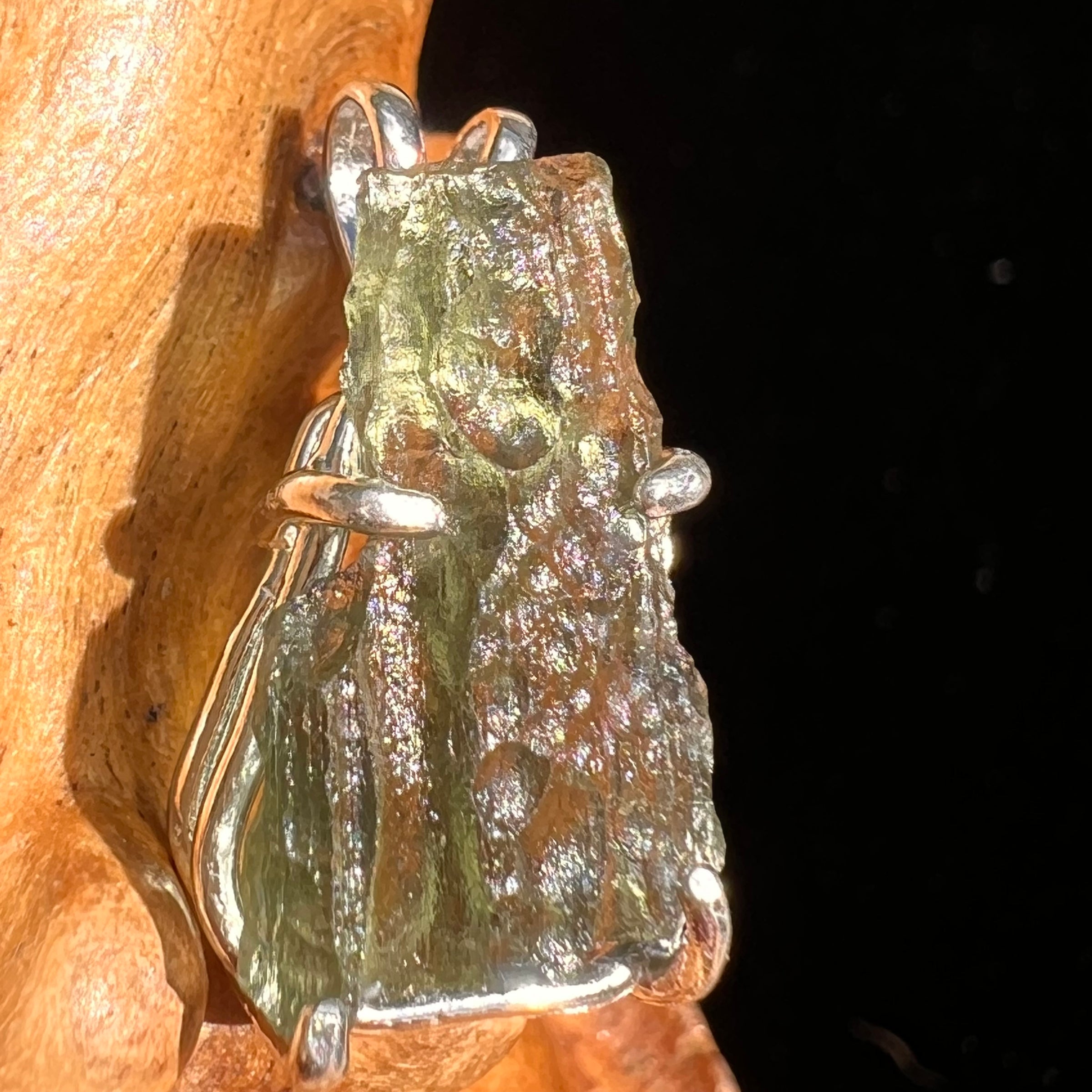 Raw Moldavite Pendant Sterling Silver #6446