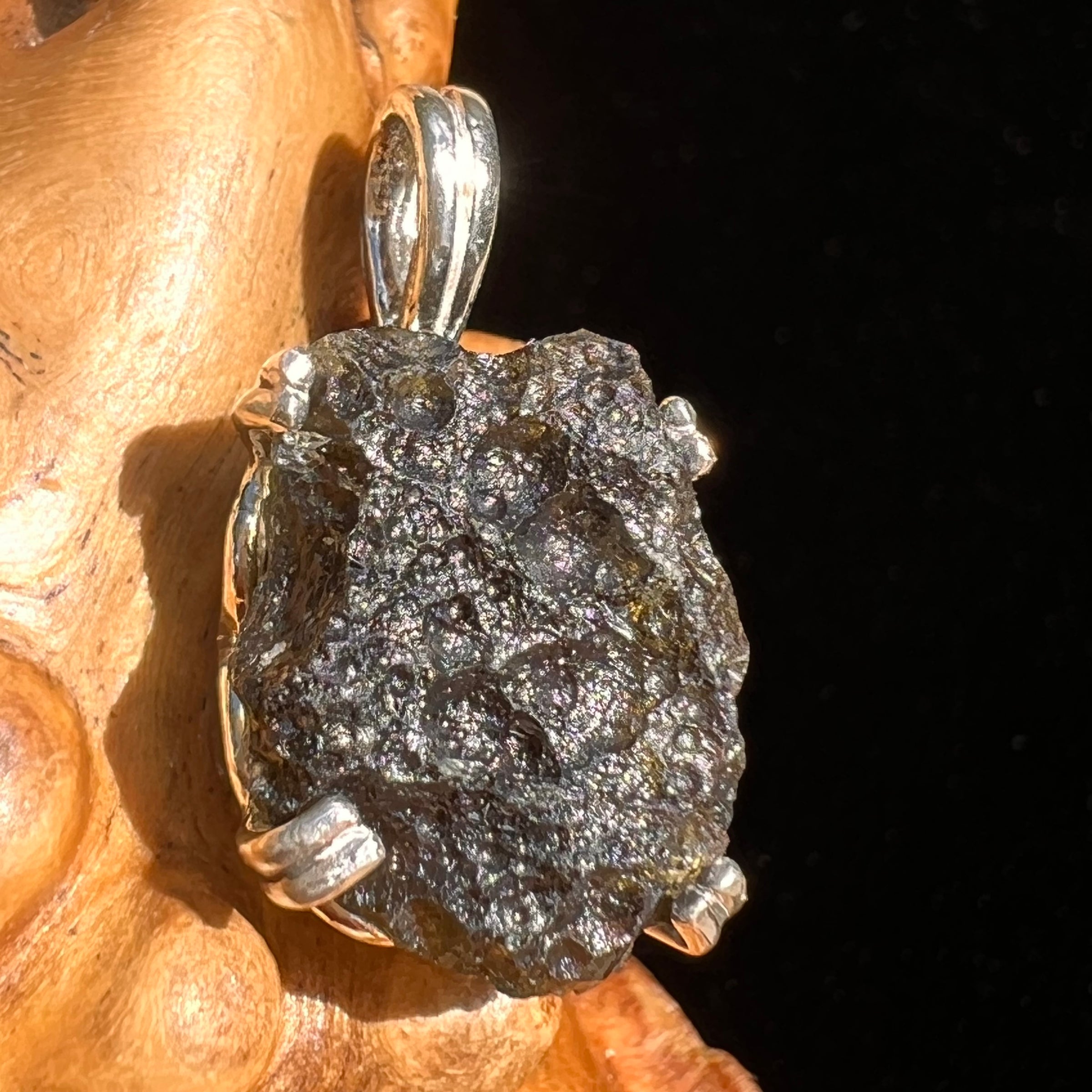 Raw Moldavite Pendant Sterling Silver #6587