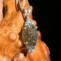 Moldavite & Swiss Blue Topaz Pendant Sterling #6653