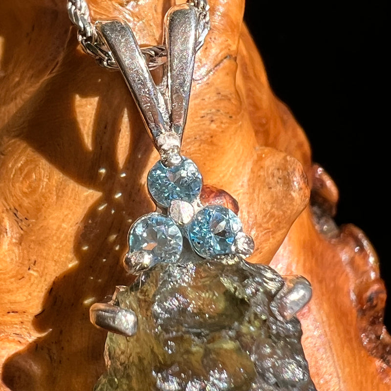 Moldavite & Swiss Blue Topaz Pendant Sterling #6653