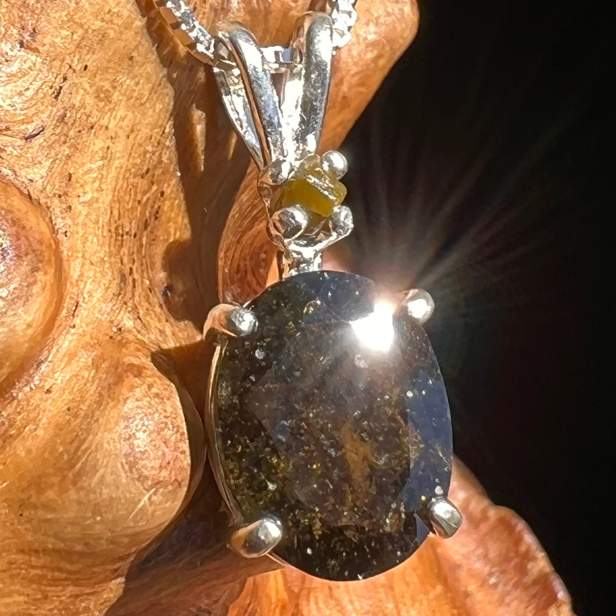Raw Diamond & Faceted Moldavite Pendant Sterling #7879-Moldavite Life