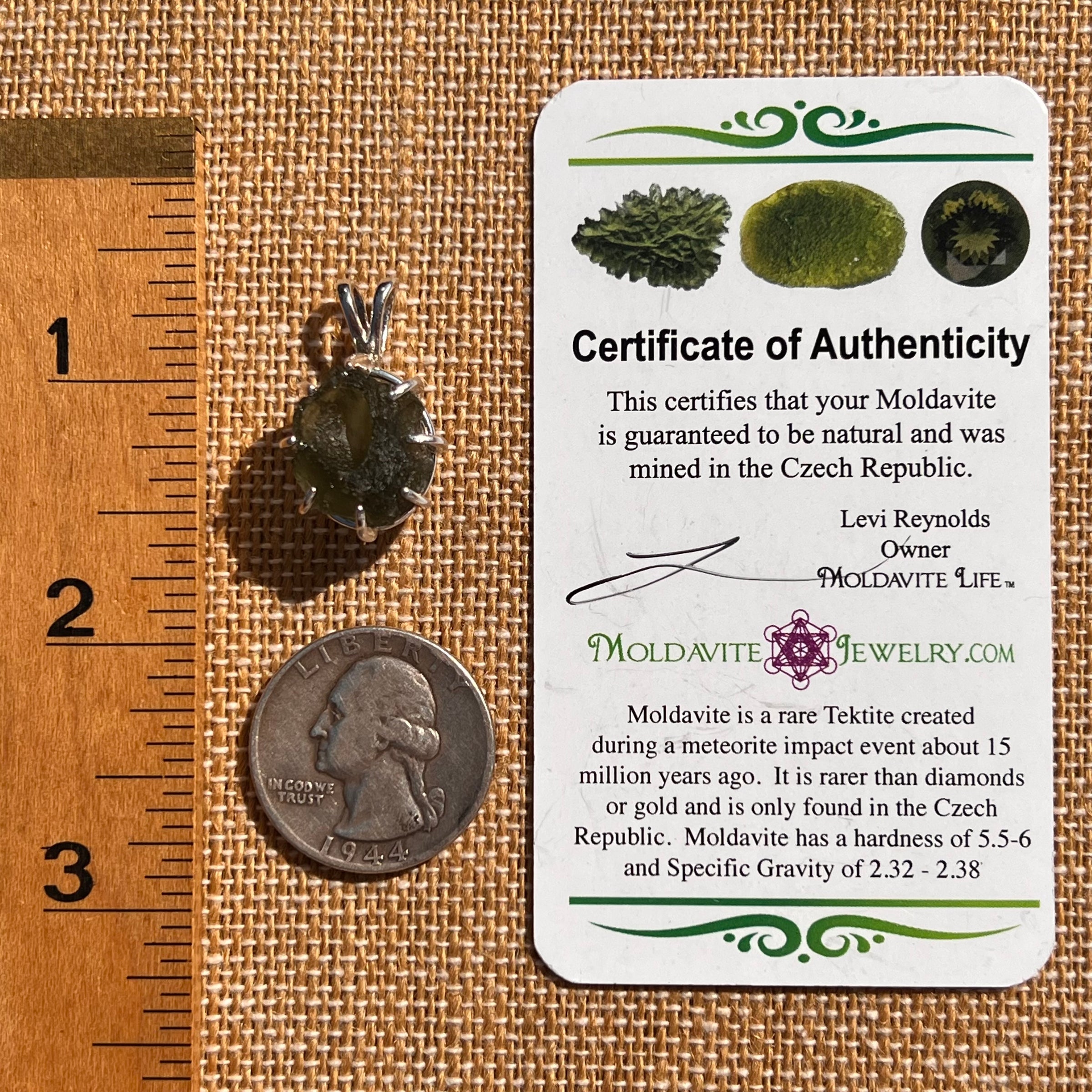 Raw Moldavite & Phenakite Pendant Sterling #7521