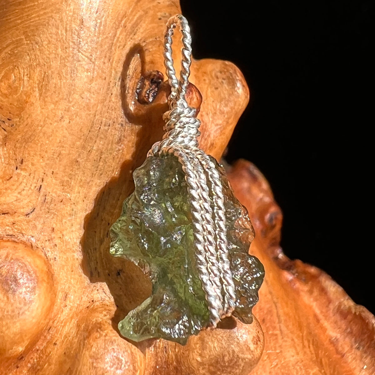 Moldavite Wire Wrapped Pendant Sterling Silver #5676