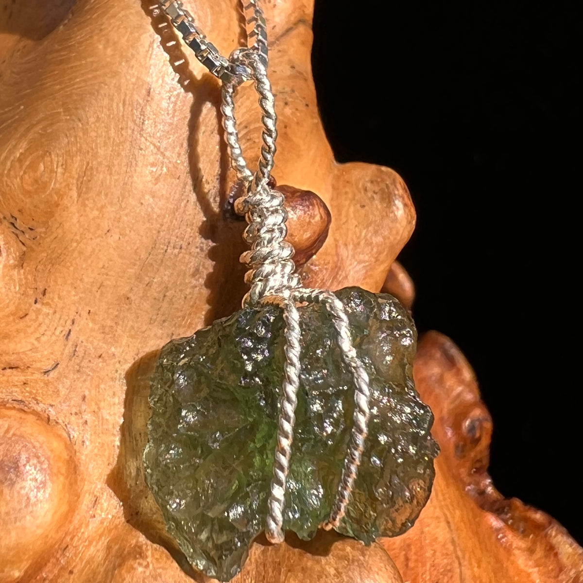 Moldavite Wire Wrapped Pendant Sterling Silver #5678