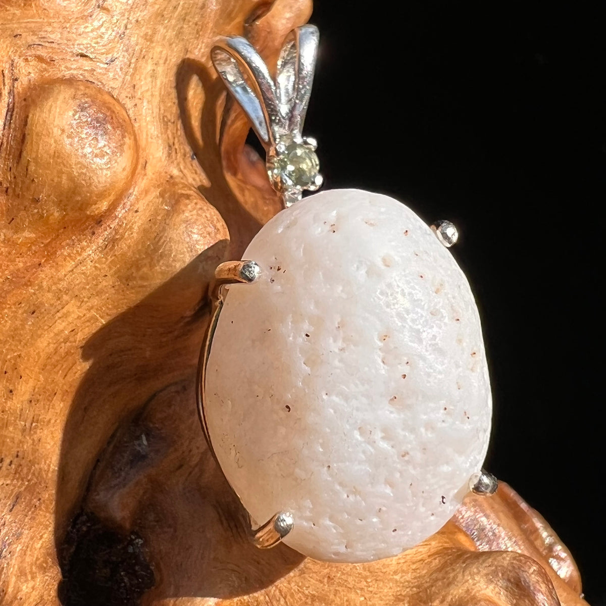 White Sheba Stone & Moldavite Pendant Sterling Silver #2848
