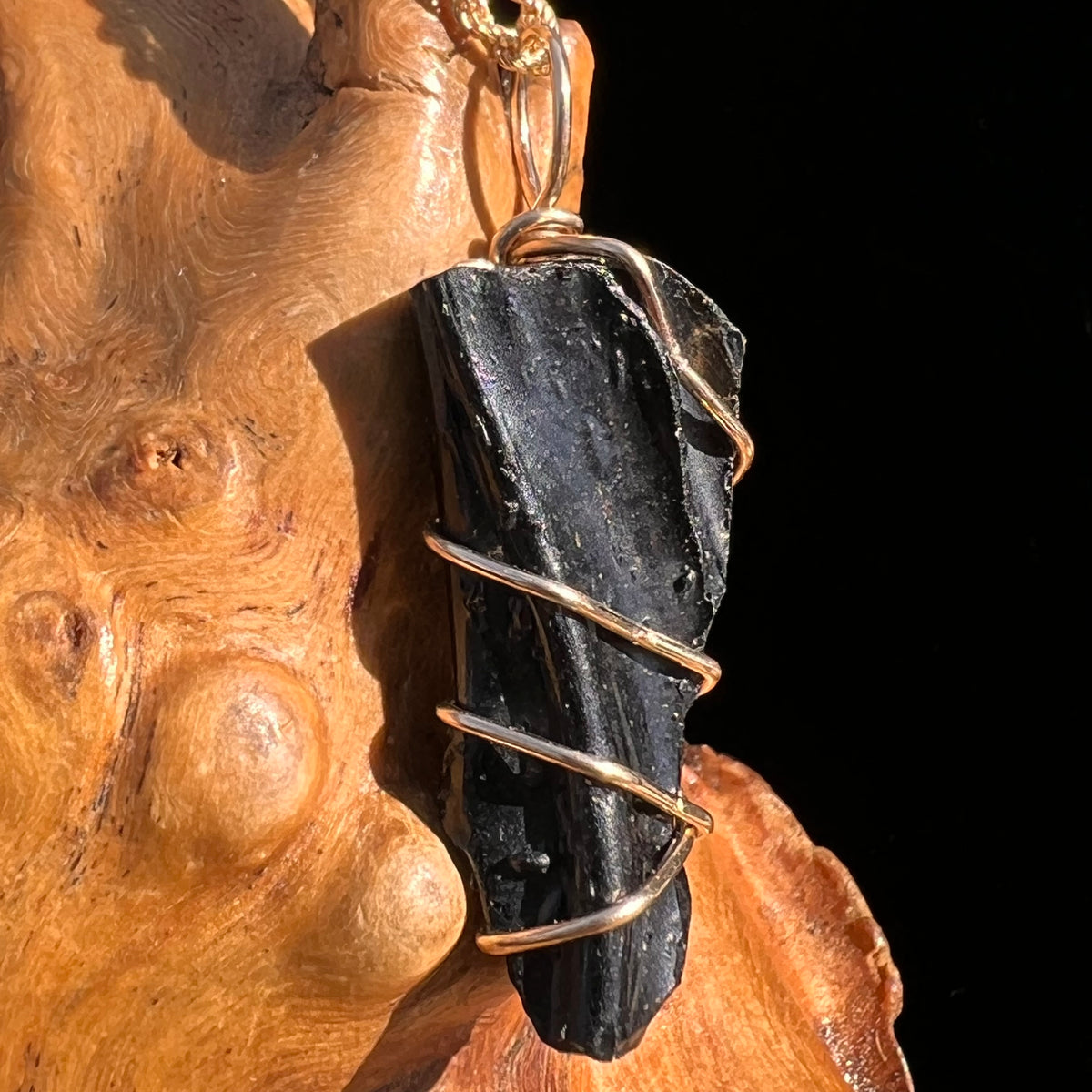 Irgizite Wire Wrapped Pendant 14k GF #8317-Moldavite Life