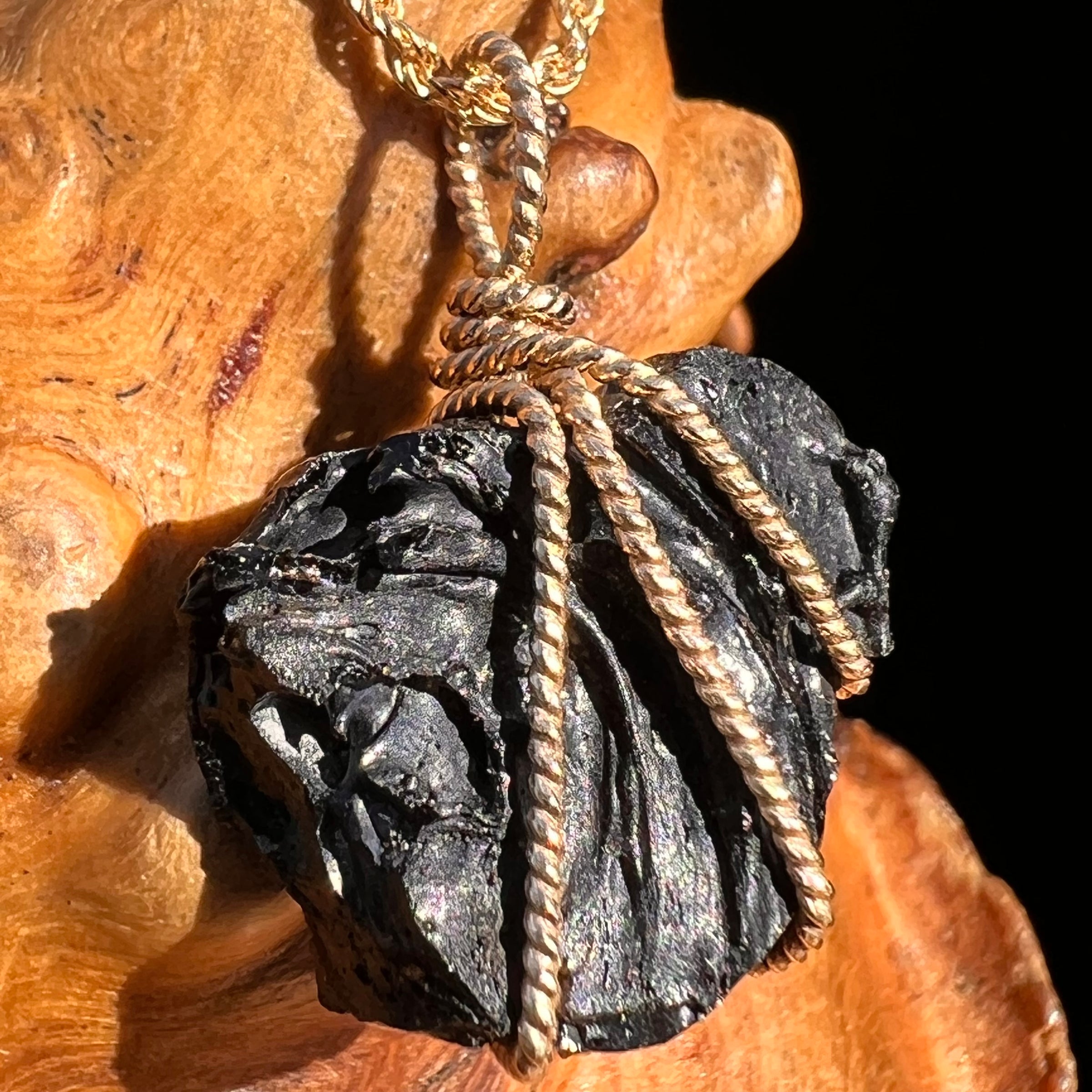 Irgizite Wire Wrapped Pendant 14k GF #8318-Moldavite Life