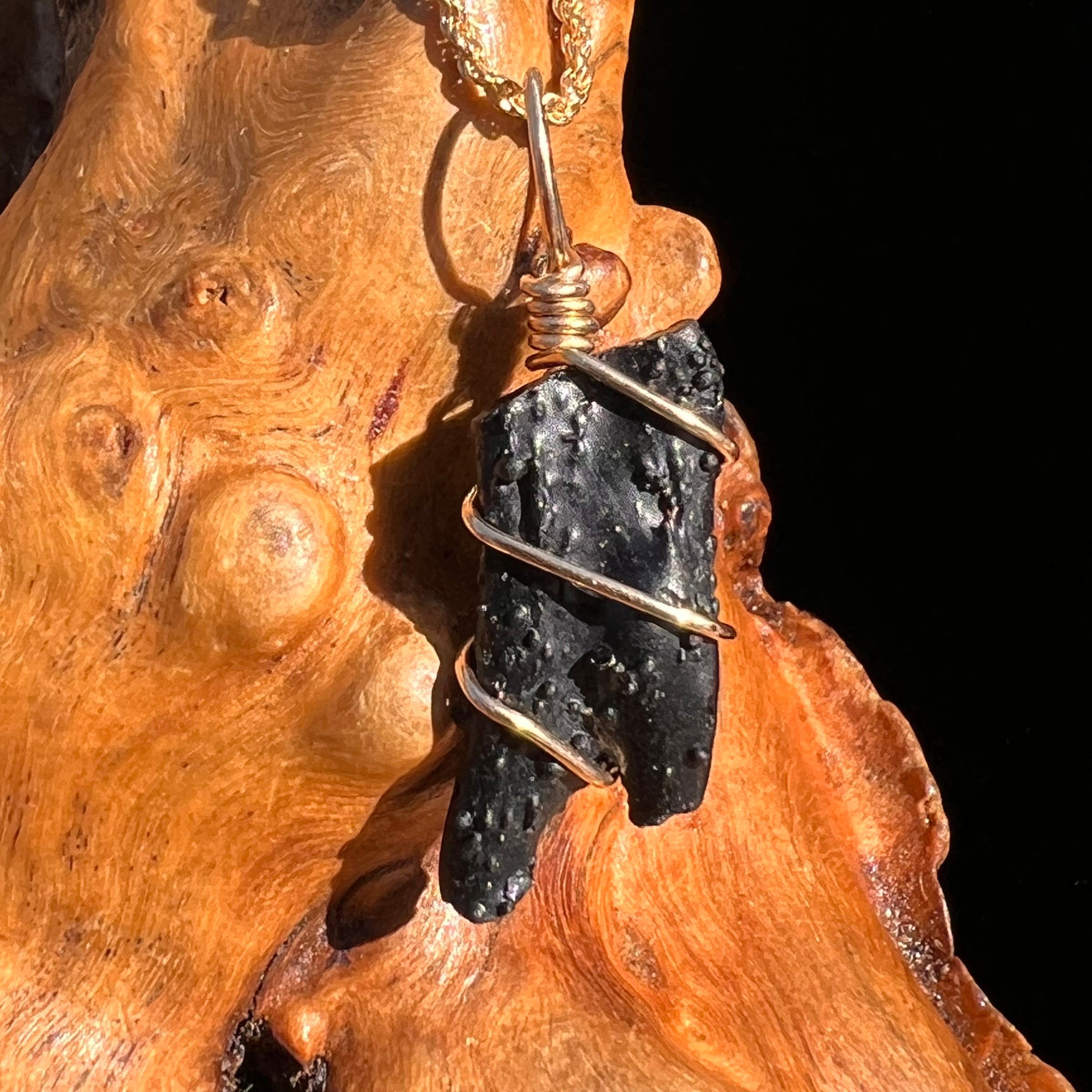Irgizite Wire Wrapped Pendant 14k GF #8319-Moldavite Life