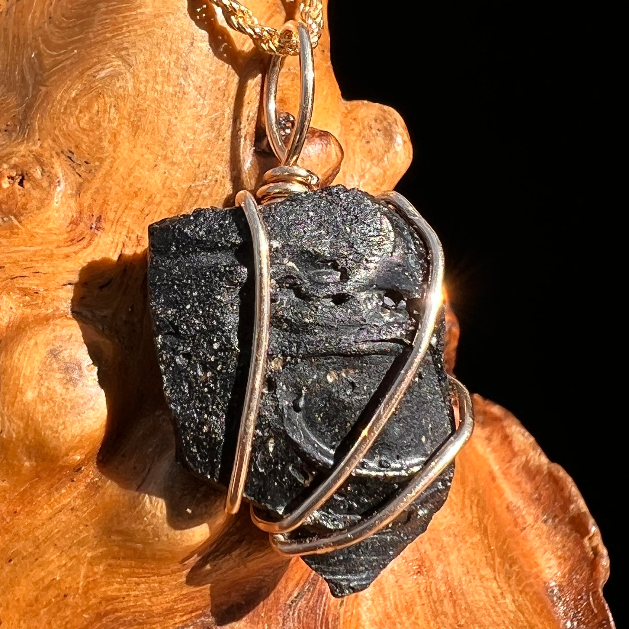 Irgizite Wire Wrapped Pendant 14k GF #8320-Moldavite Life