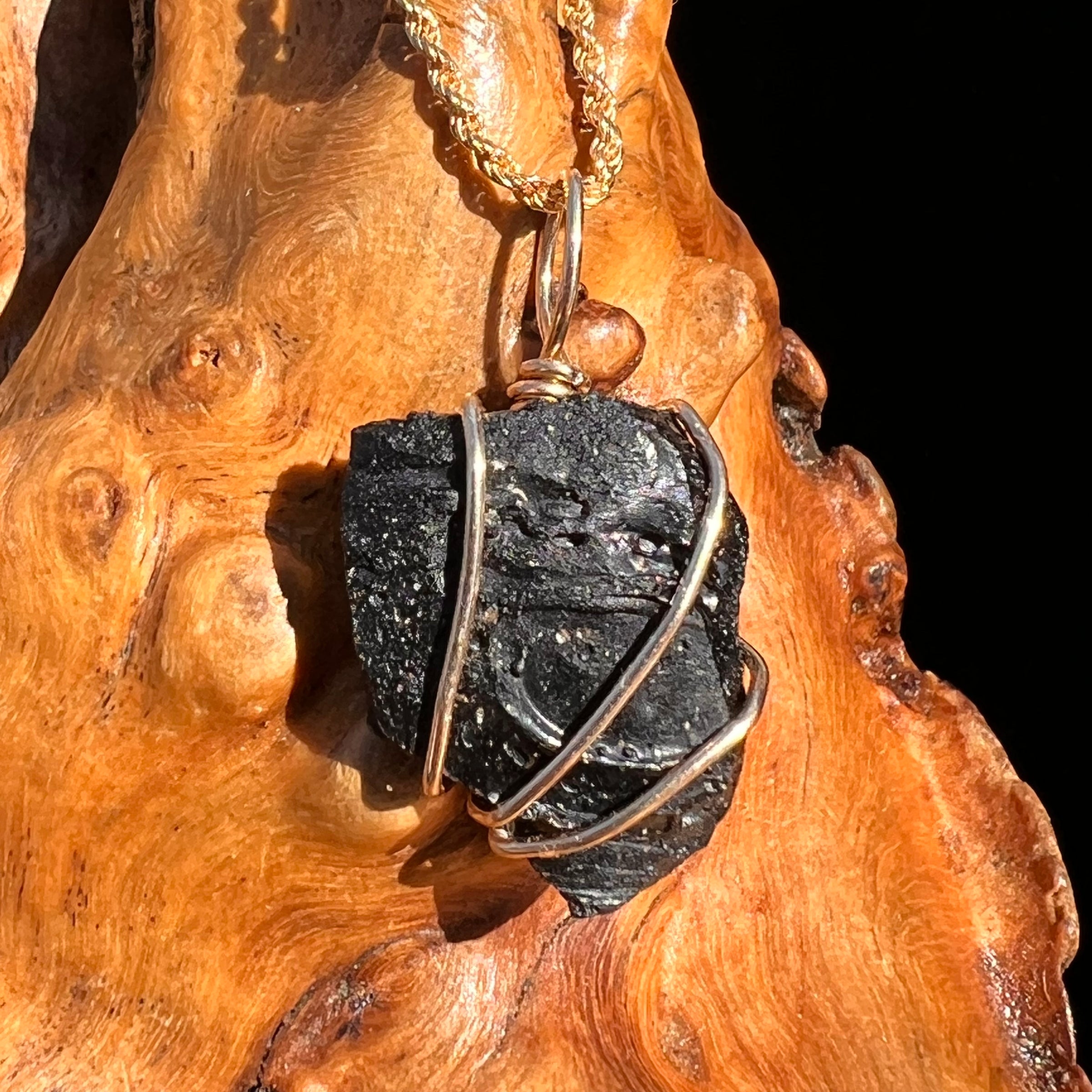 Irgizite Wire Wrapped Pendant 14k GF #8320-Moldavite Life