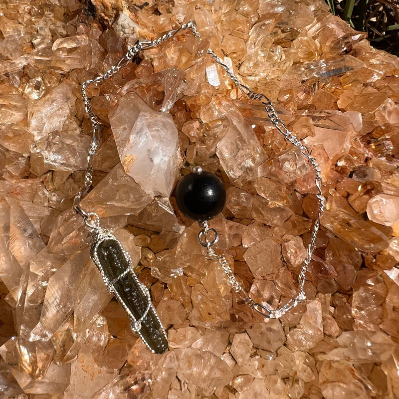 Jet & Moldavite Pendulum #17-Moldavite Life