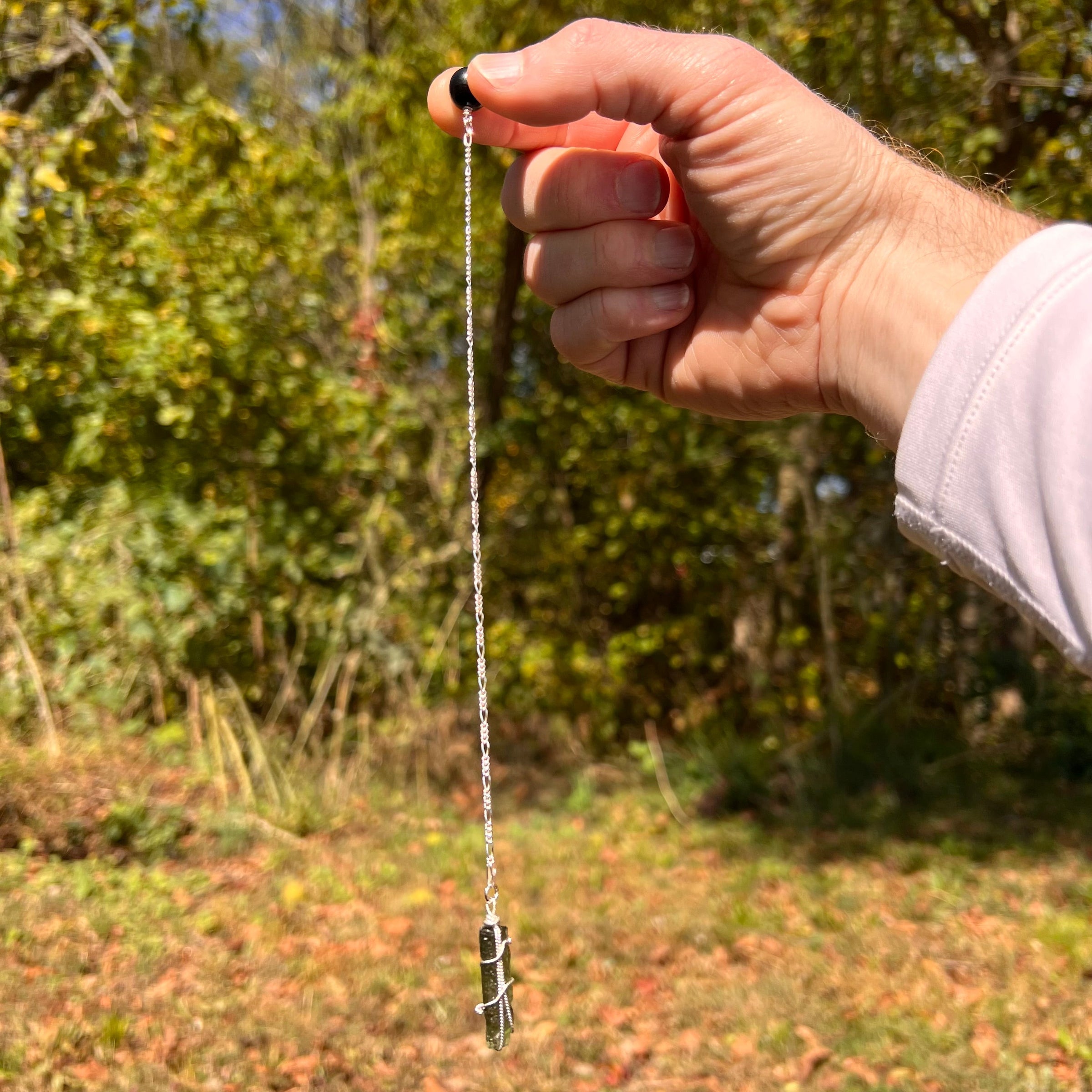 Jet & Moldavite Pendulum #17-Moldavite Life